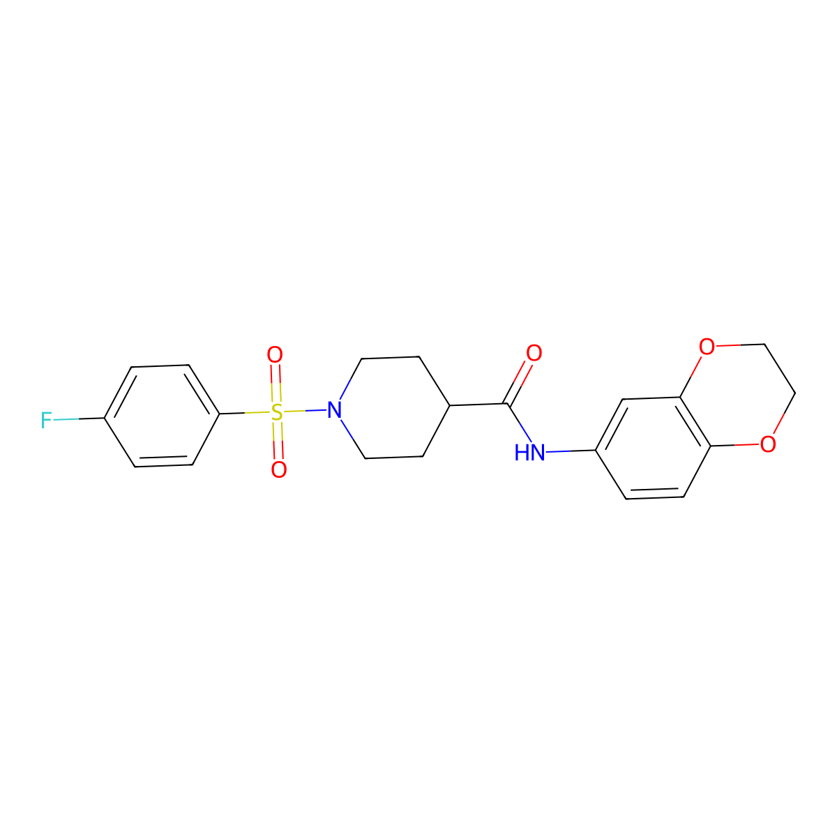 N-(2,3-dihydro-1,4-benzodioxin-6-yl)-1-[(4-fluorophenyl)sulfonyl]piperidine-4-carboxamide molecular structure, CAS 510738-71-3