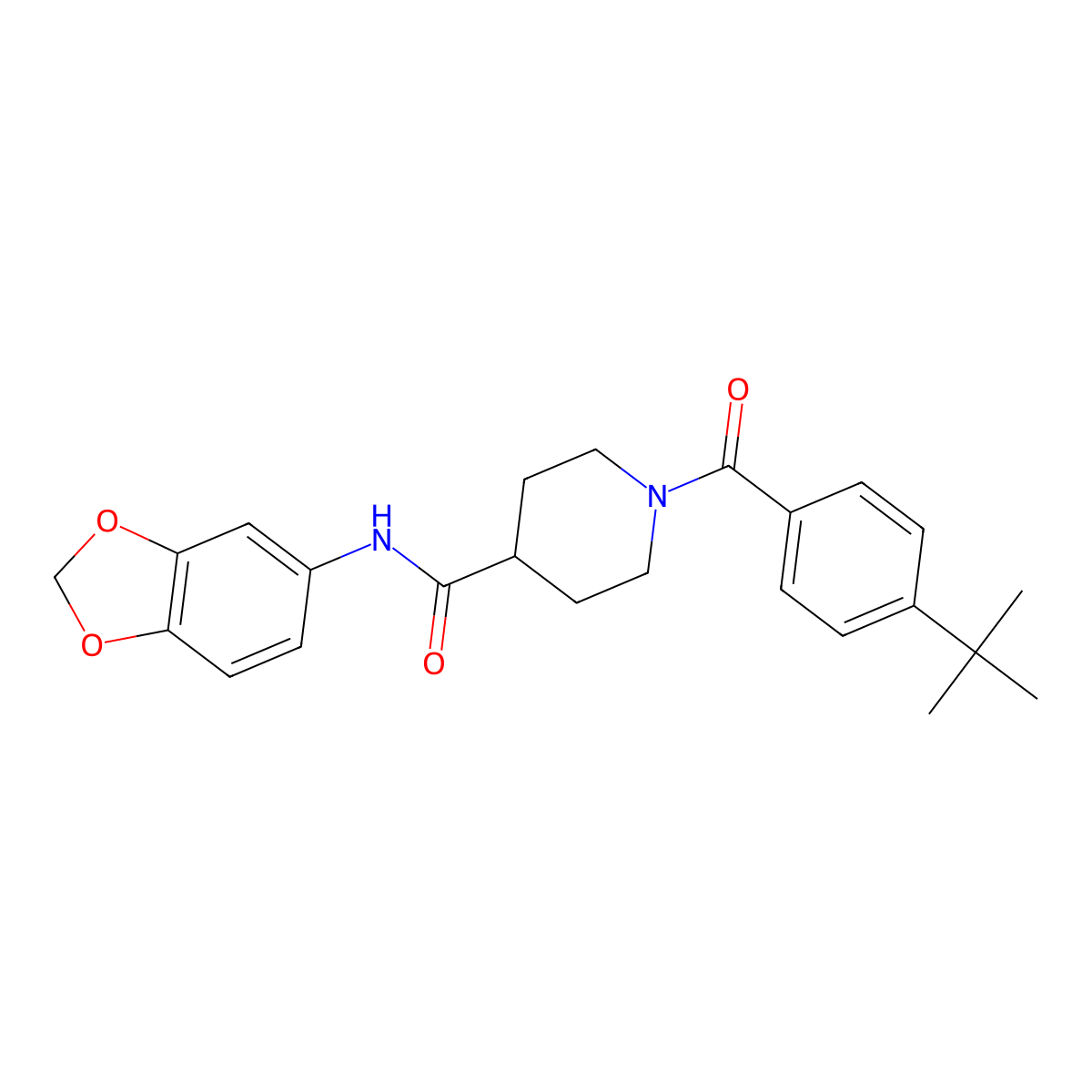 N-(1,3-benzodioxol-5-yl)-1-(4-tert-butylbenzoyl)piperidine-4-carboxamide molecular structure, CAS 510739-80-7