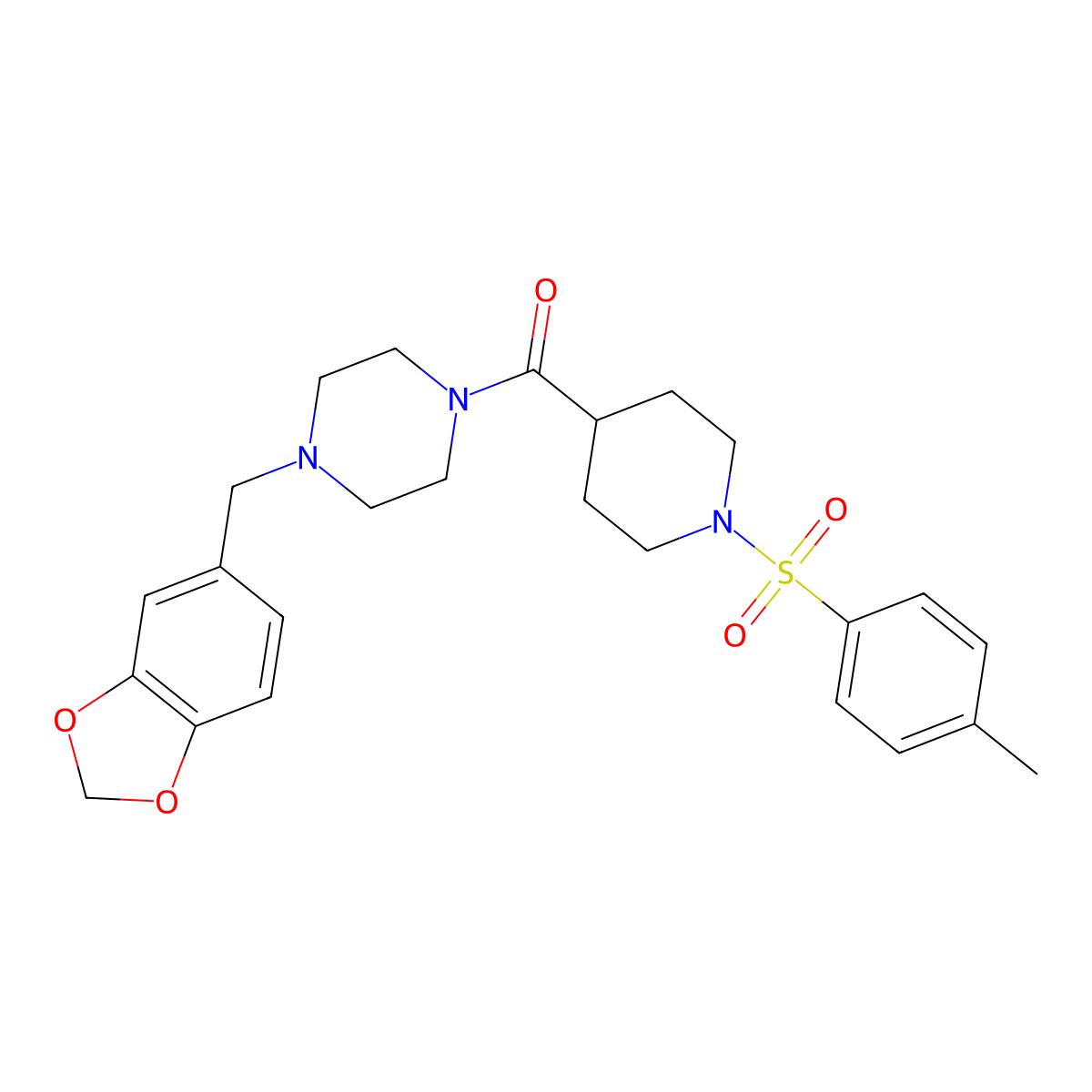 [4-(1,3-Benzodioxol-5-ylmethyl)piperazin-1-yl]-[1-(4-methylphenyl)sulfonylpiperidin-4-yl]methanone molecular structure, CAS 510739-92-1