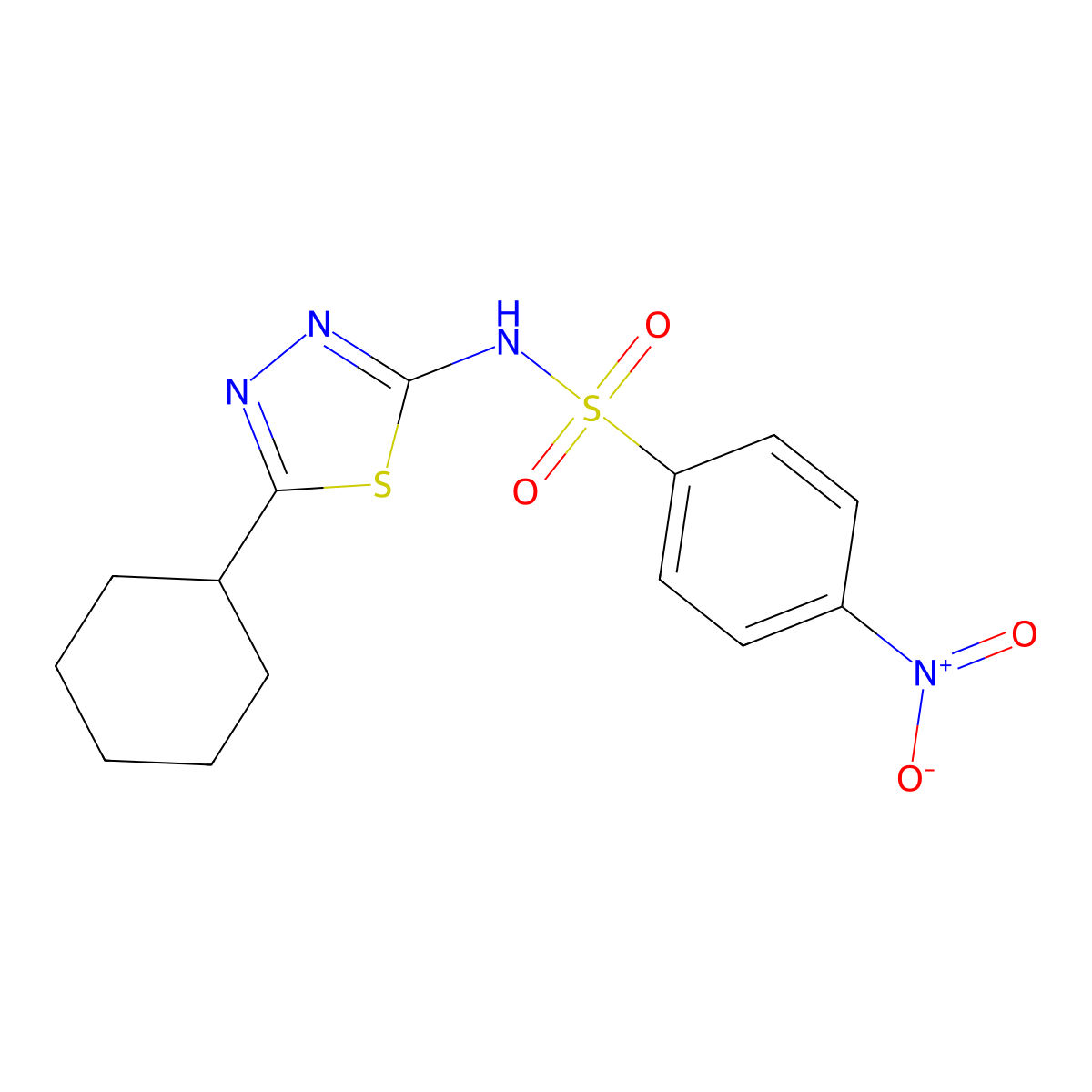 N-(5-cyclohexyl-1,3,4-thiadiazol-2-yl)-4-nitrobenzenesulfonamide molecular structure, CAS 510740-17-7