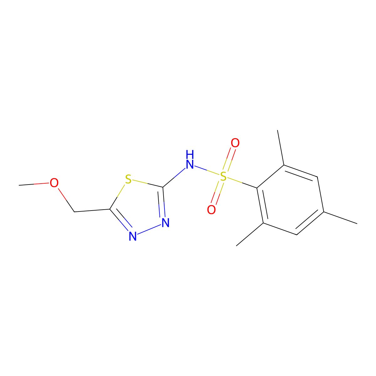 N-[5-(methoxymethyl)-1,3,4-thiadiazol-2-yl]-2,4,6-trimethylbenzenesulfonamide molecular structure, CAS 510740-27-9