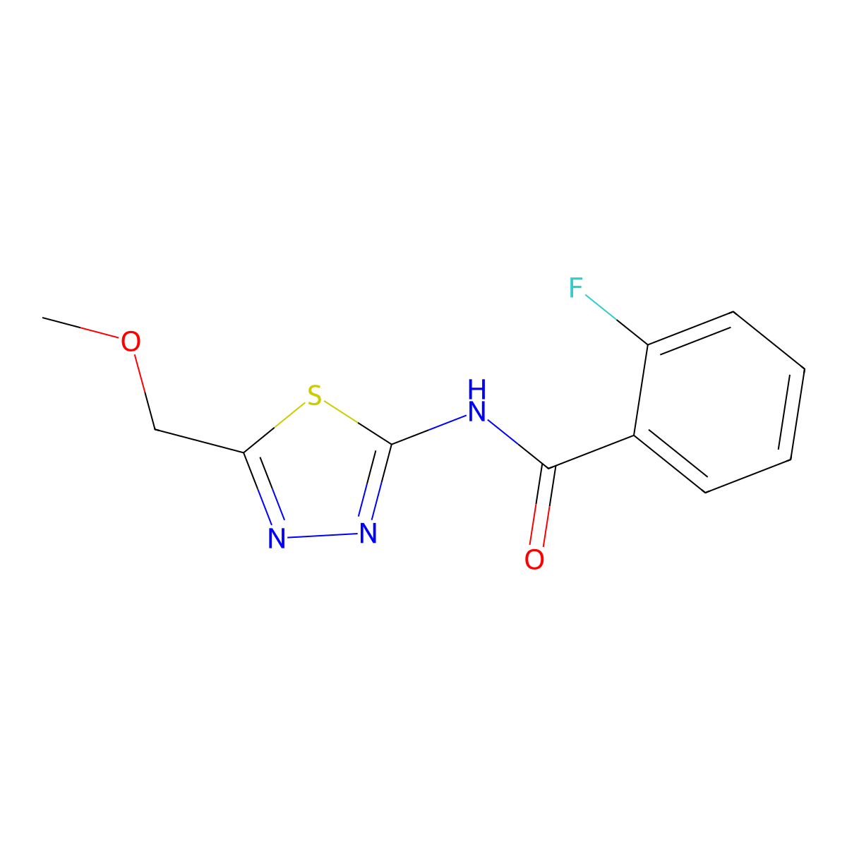 2-fluoro-N-[5-(methoxymethyl)-1,3,4-thiadiazol-2-yl]benzamide molecular structure, CAS 510740-47-3