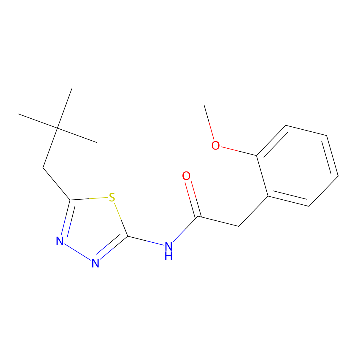 N-[5-(2,2-dimethylpropyl)-1,3,4-thiadiazol-2-yl]-2-(2-methoxyphenyl)acetamide molecular structure, CAS 510741-14-7