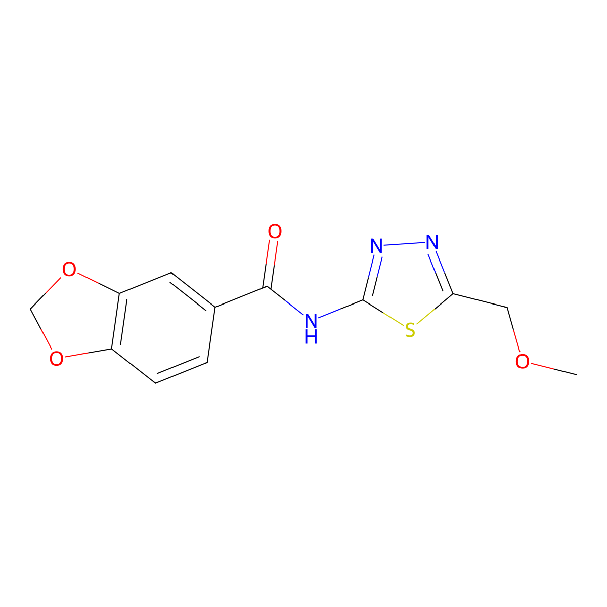 N-[5-(methoxymethyl)-1,3,4-thiadiazol-2-yl]-1,3-benzodioxole-5-carboxamide molecular structure, CAS 510741-20-5