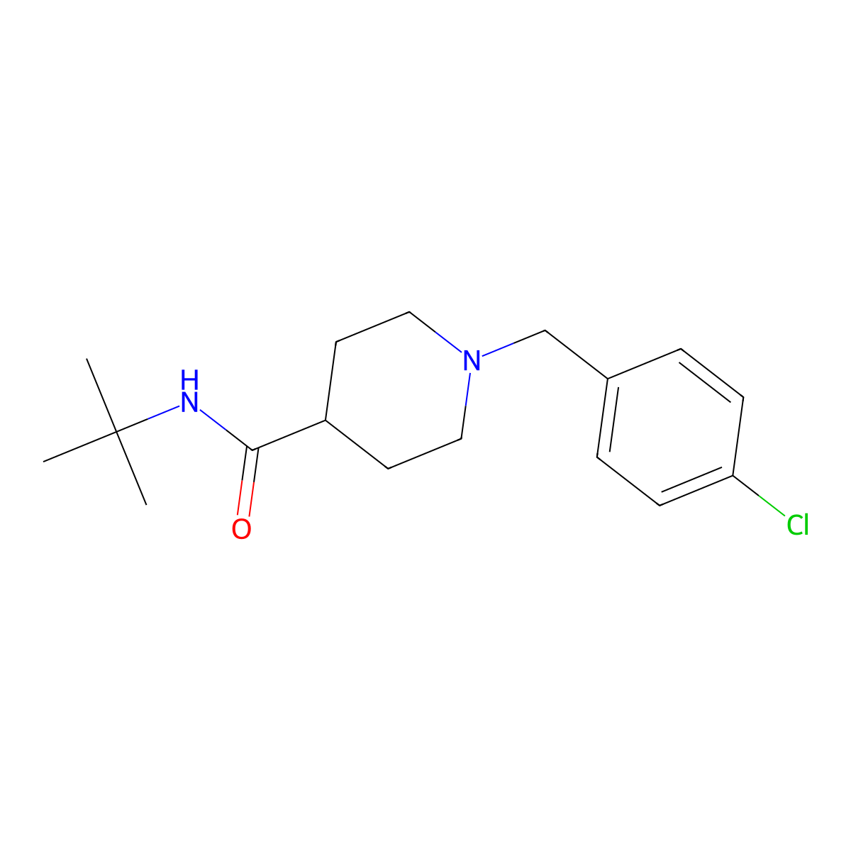 N-tert-butyl-1-[(4-chlorophenyl)methyl]piperidine-4-carboxamide molecular structure, CAS 510756-75-9