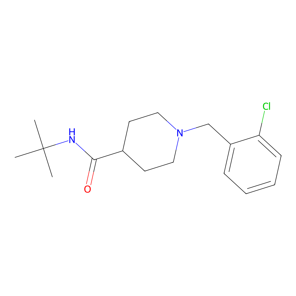 N-tert-butyl-1-(2-chlorobenzyl)piperidine-4-carboxamide molecular structure, CAS 510757-68-3