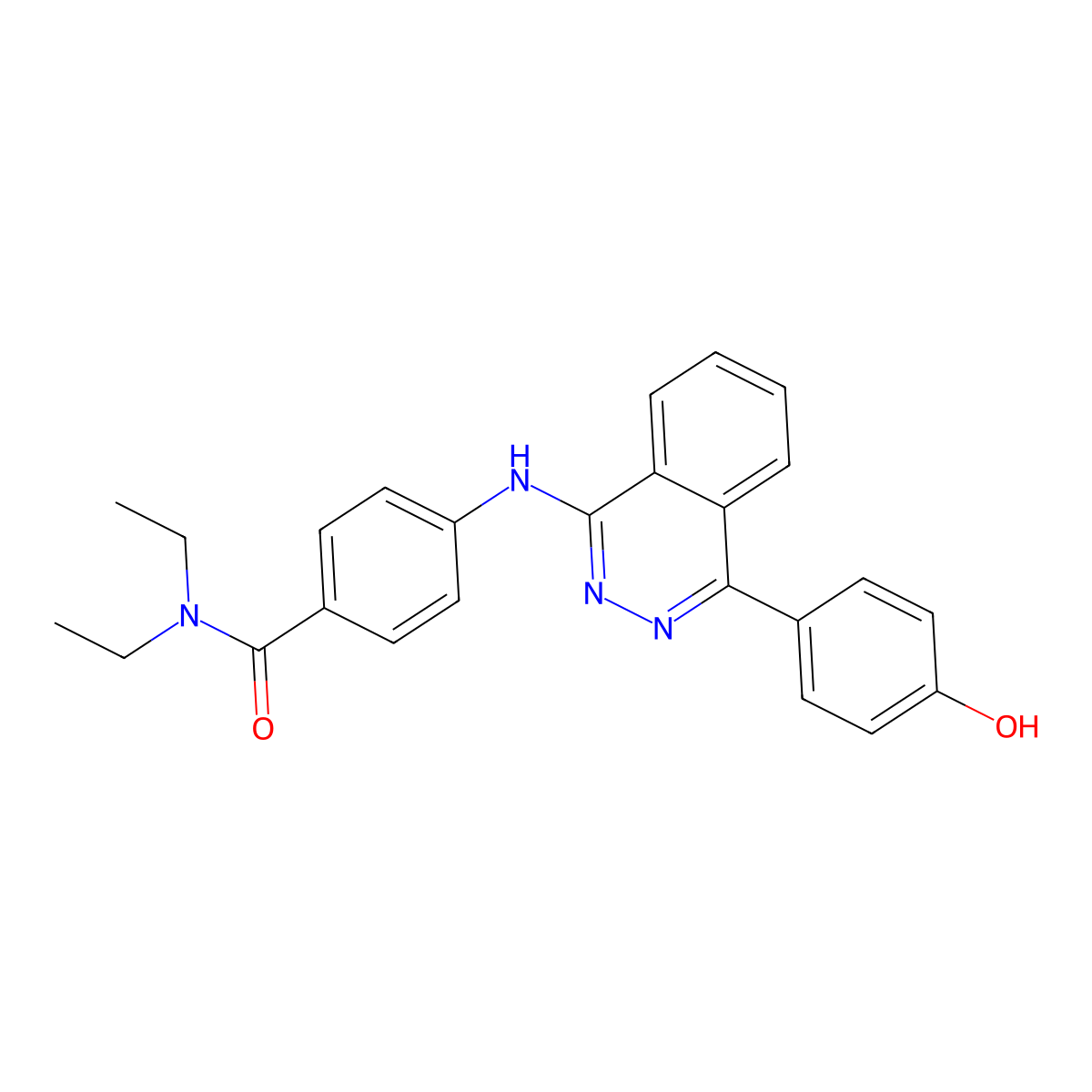 N,N-diethyl-4-((4-(4-hydroxyphenyl)phthalazin-1-yl)amino)benzamide molecular structure, CAS 510759-82-7