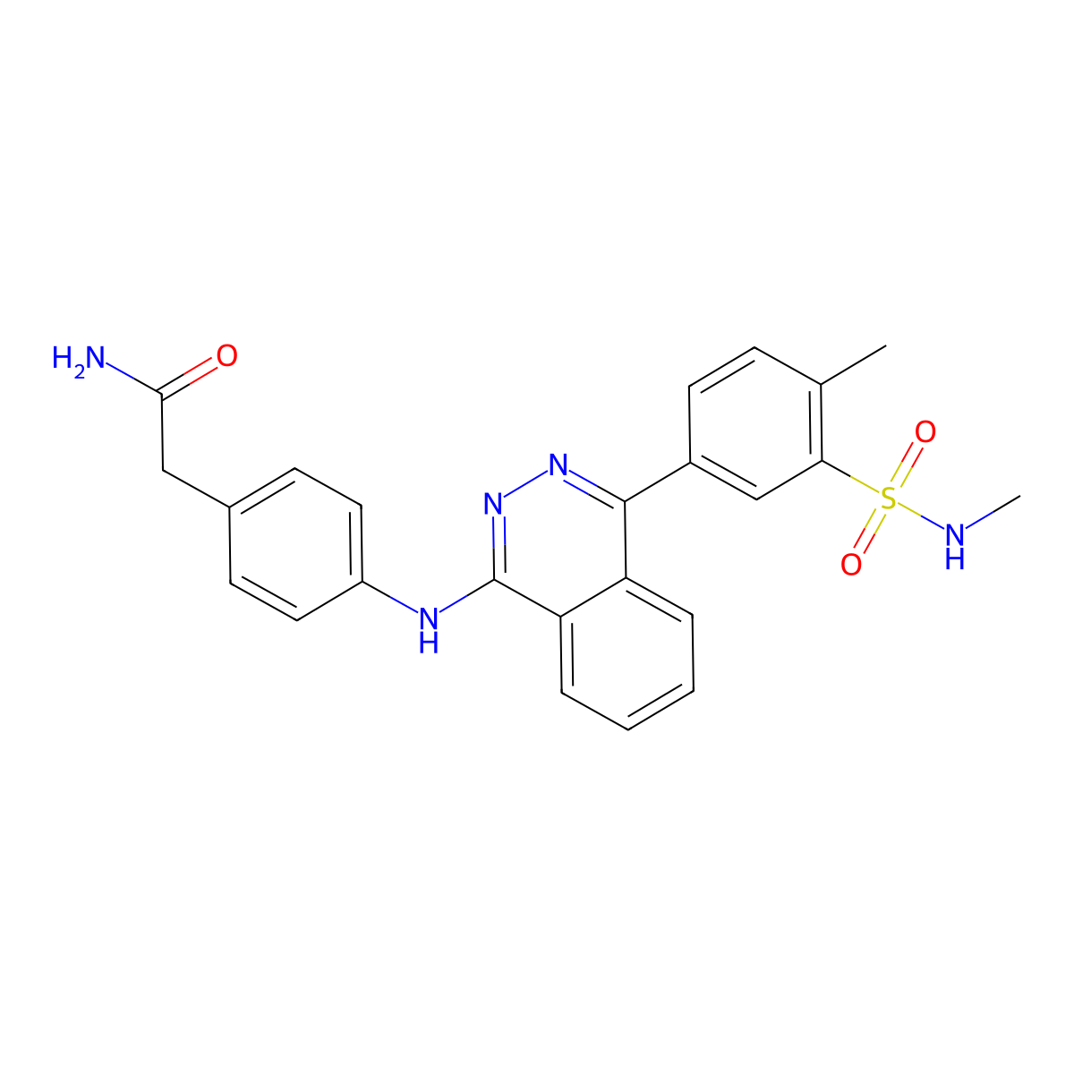 2-[4-({4-[4-Methyl-3-(methylsulfamoyl)phenyl]phthalazin-1-yl}amino)phenyl]acetamide molecular structure, CAS 510760-01-7
