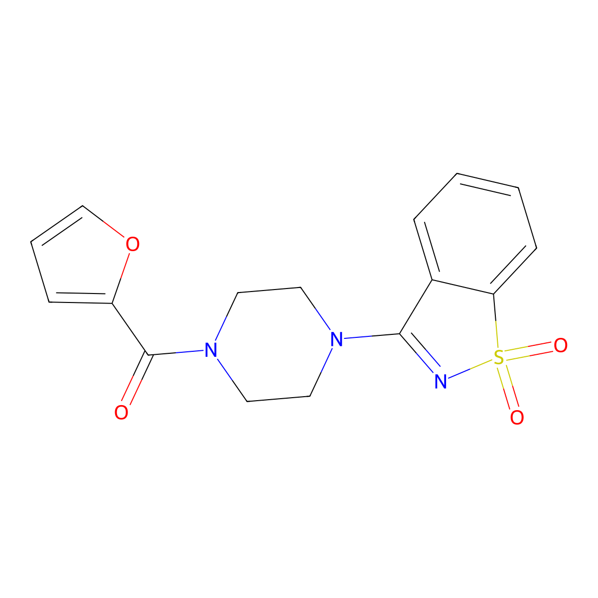 [4-(1,1-Dioxo-1,2-benzothiazol-3-yl)piperazin-1-yl]-(furan-2-yl)methanone molecular structure, CAS 510760-28-8