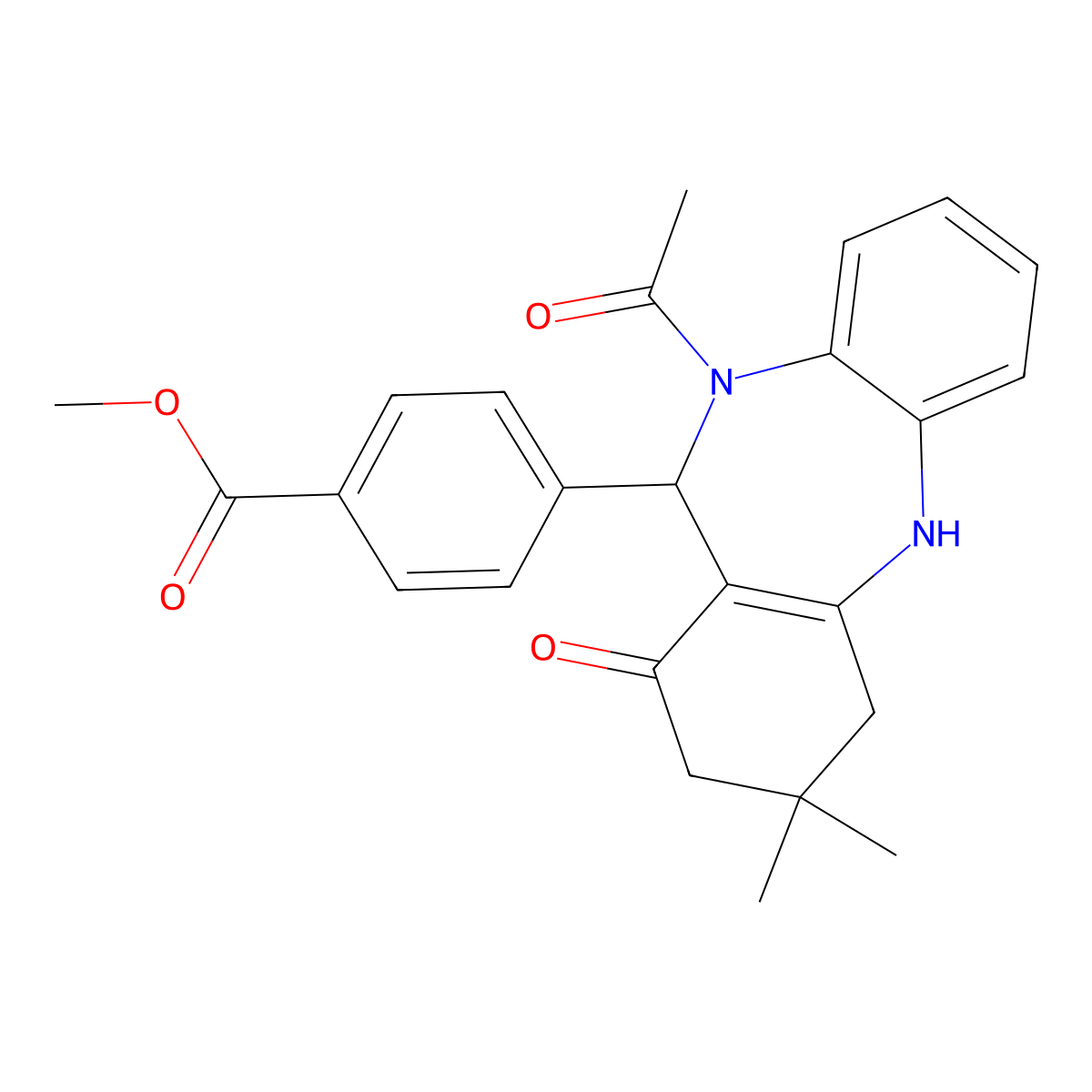 methyl 4-(10-acetyl-3,3-dimethyl-1-oxo-2,3,4,5,10,11-hexahydro-1H-dibenzo[b,e][1,4]diazepin-11-yl)benzoate molecular structure, CAS 510760-46-0