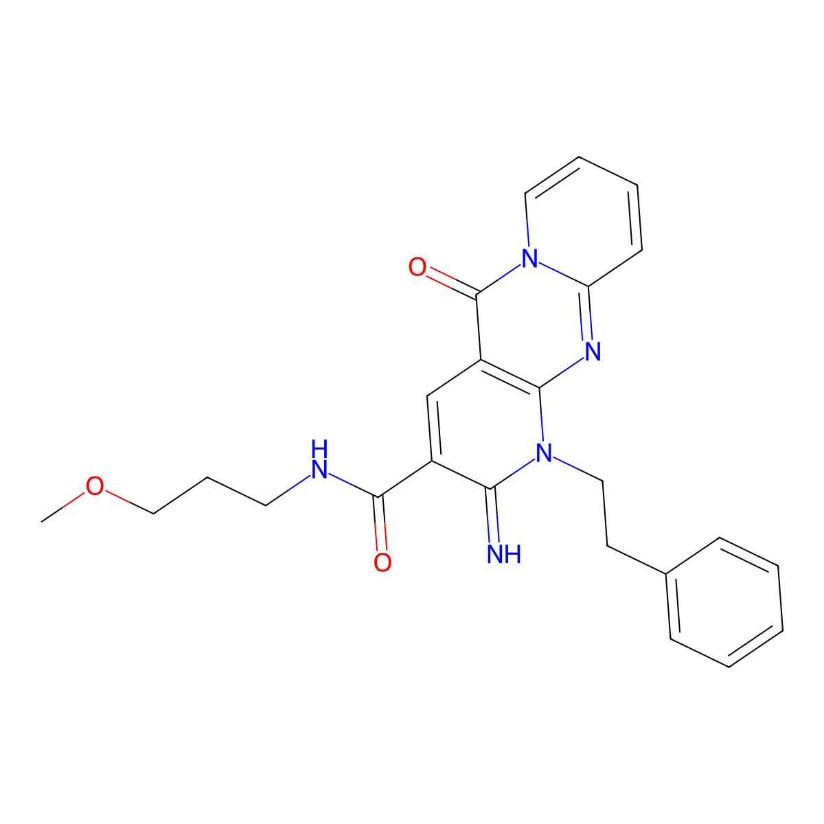 6-imino-N-(3-methoxypropyl)-2-oxo-7-(2-phenylethyl)-1,7,9-triazatricyclo[8.4.0.0^{3,8}]tetradeca-3(8),4,9,11,13-pentaene-5-carboxamide molecular structure, CAS 510760-54-0