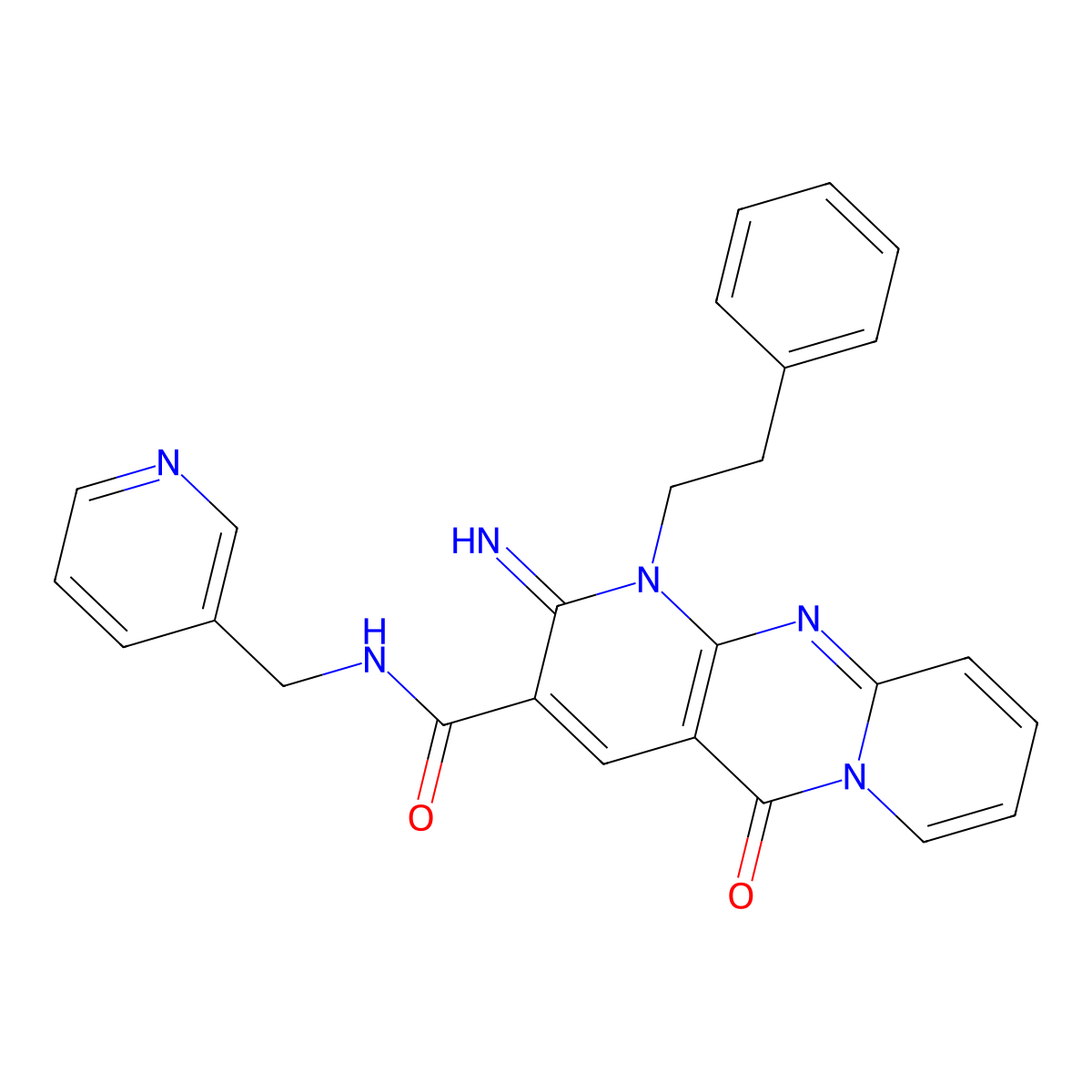 2-imino-5-oxo-1-(2-phenylethyl)-N-(3-pyridinylmethyl)-1,5-dihydro-2H-dipyrido[1,2-a:2,3-d]pyrimidine-3-carboxamide molecular structure, CAS 510760-56-2