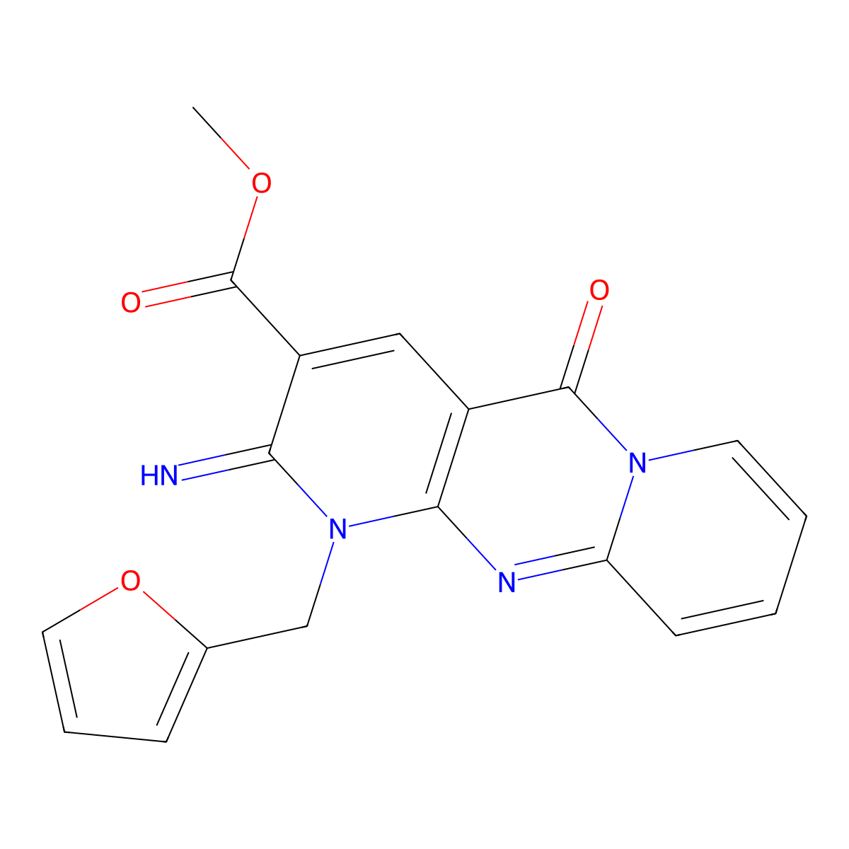 Methyl 1-(2-furylmethyl)-2-imino-5-oxo-1,5-dihydro-2H-dipyrido[1,2-A:2,3-D]pyrimidine-3-carboxylate molecular structure, CAS 510760-60-8