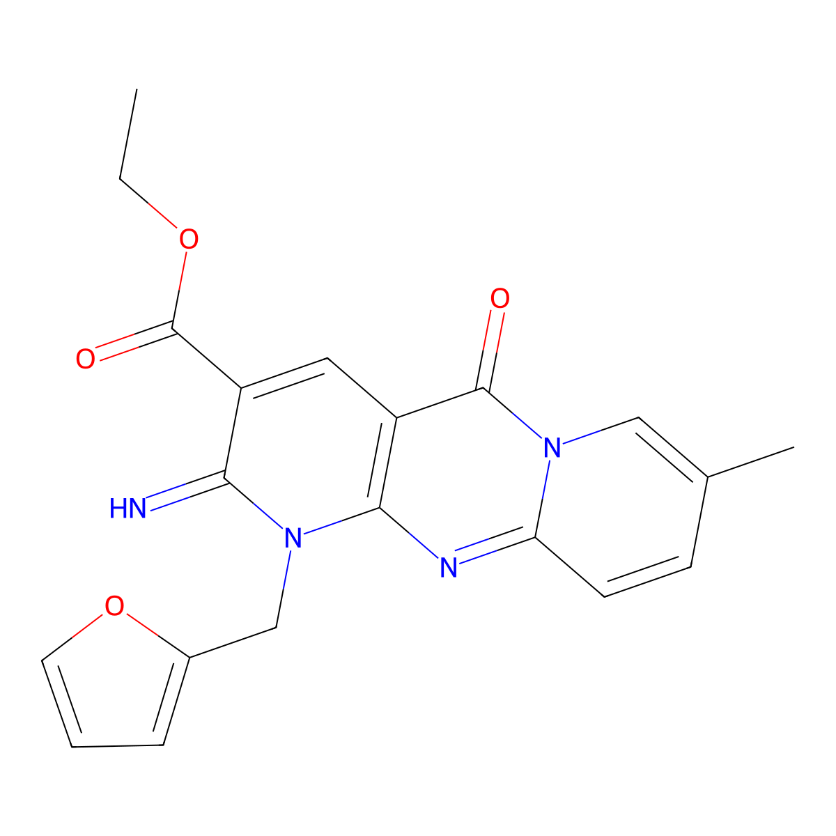 Ethyl 1-(2-furylmethyl)-2-imino-8-methyl-5-oxo-1,5-dihydro-2H-dipyrido[1,2-A:2,3-D]pyrimidine-3-carboxylate molecular structure, CAS 510760-65-3