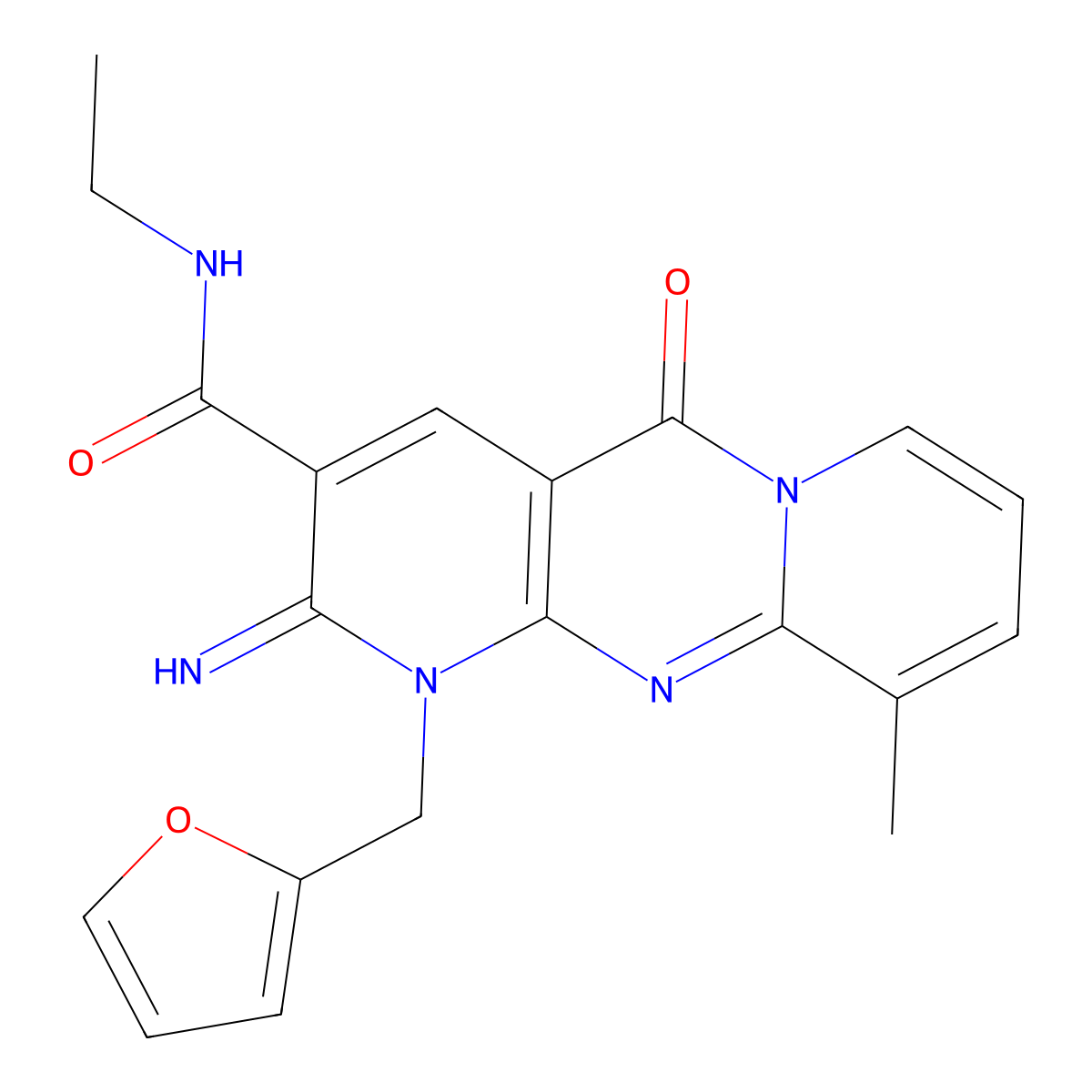 N-Ethyl-1-(2-furylmethyl)-2-imino-10-methyl-5-oxo-1,5-dihydro-2H-dipyrido[1,2-A:2,3-D]pyrimidine-3-carboxamide molecular structure, CAS 510760-69-7