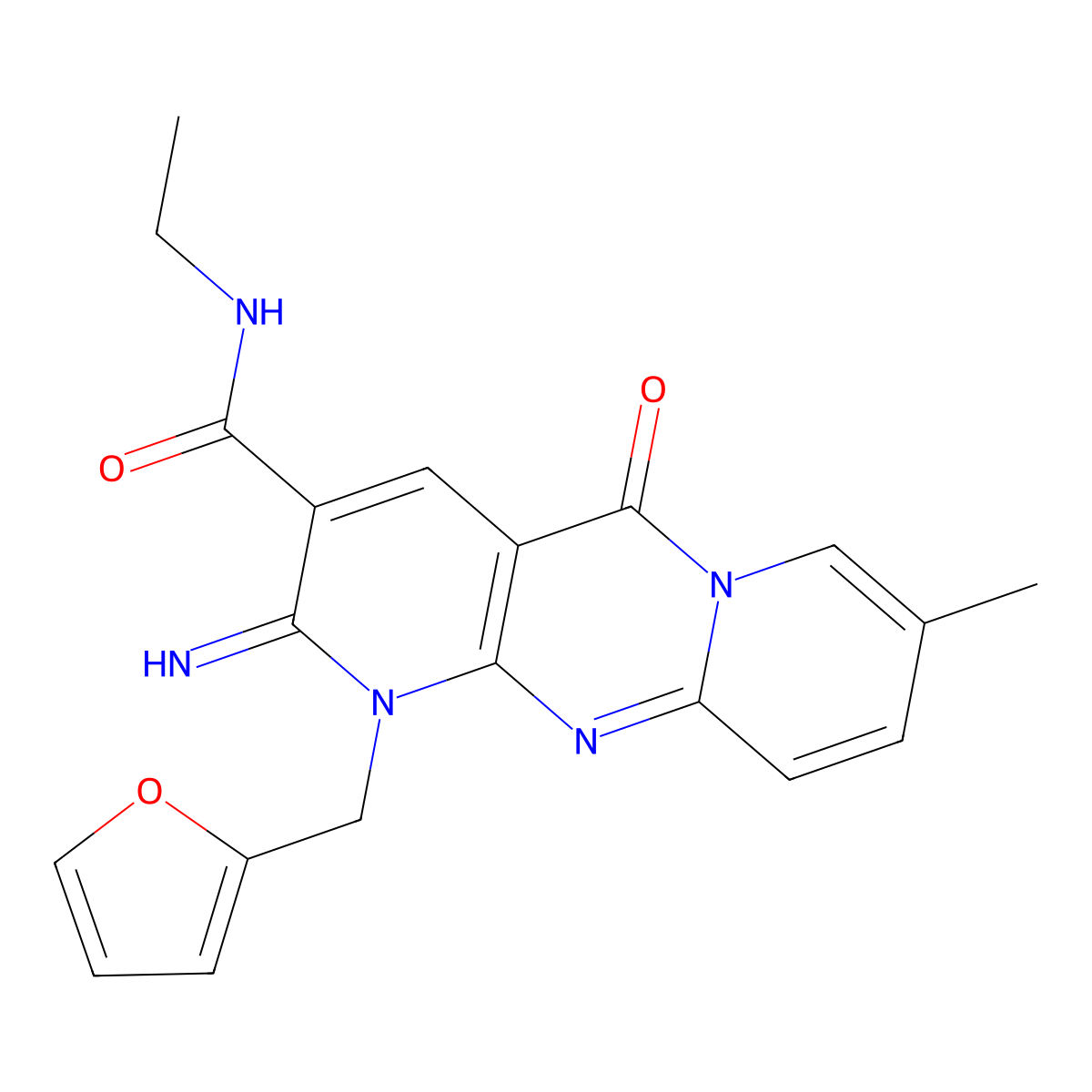 N-Ethyl-1-(2-furylmethyl)-2-imino-8-methyl-5-oxo-1,5-dihydro-2H-dipyrido[1,2-A:2,3-D]pyrimidine-3-carboxamide molecular structure, CAS 510760-71-1