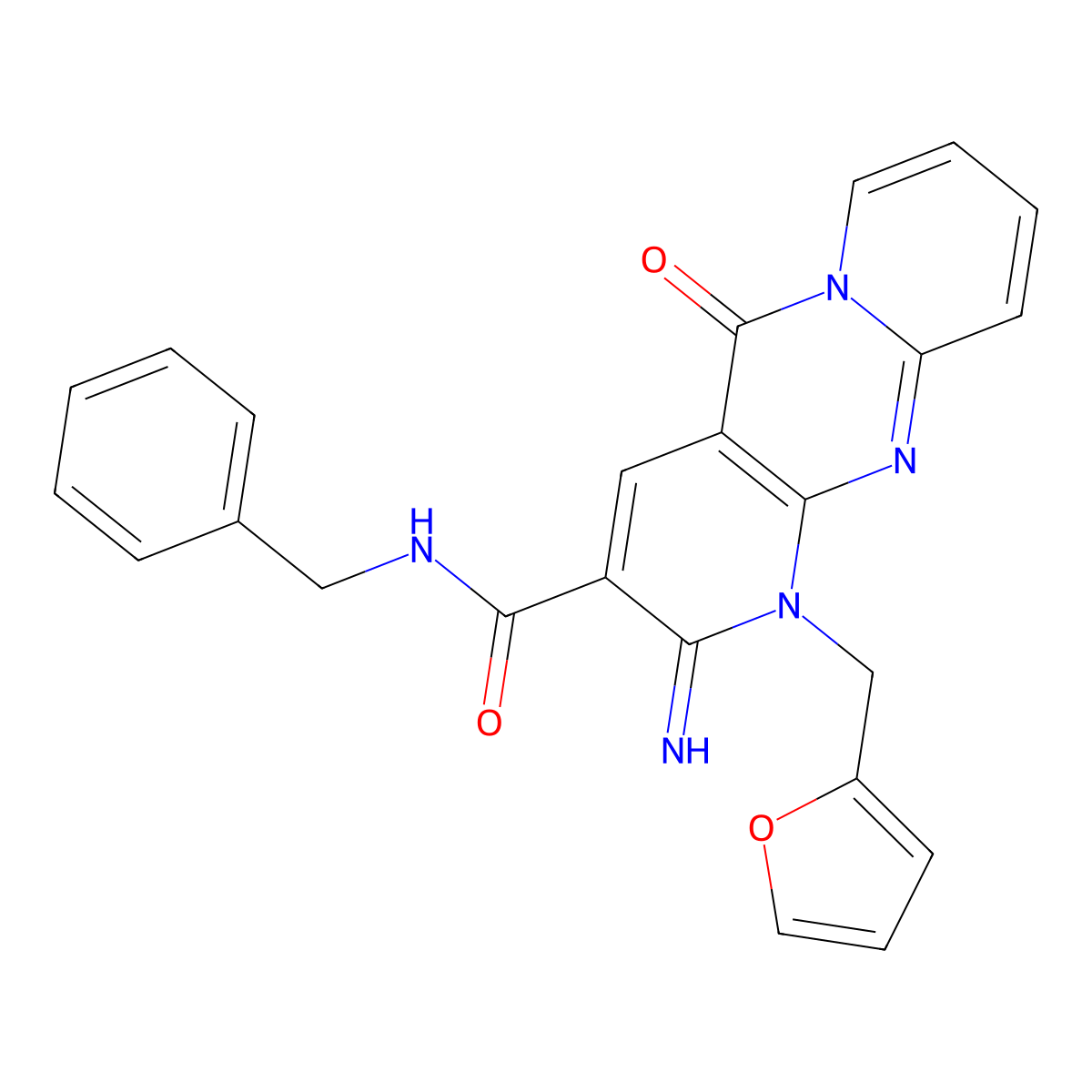 N-Benzyl-1-(2-furylmethyl)-2-imino-5-oxo-1,5-dihydro-2H-dipyrido[1,2-A:2,3-D]pyrimidine-3-carboxamide molecular structure, CAS 510760-75-5