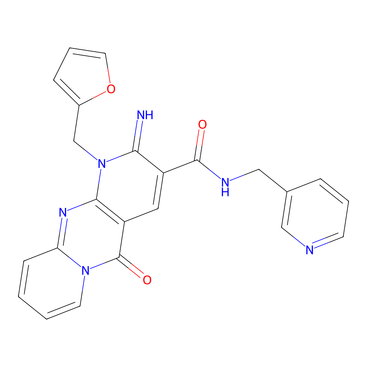 1-(furan-2-ylmethyl)-2-imino-5-oxo-N-(pyridin-3-ylmethyl)-2,5-dihydro-1H-dipyrido[1,2-a:2',3'-d]pyrimidine-3-carboxamide molecular structure, CAS 510760-78-8