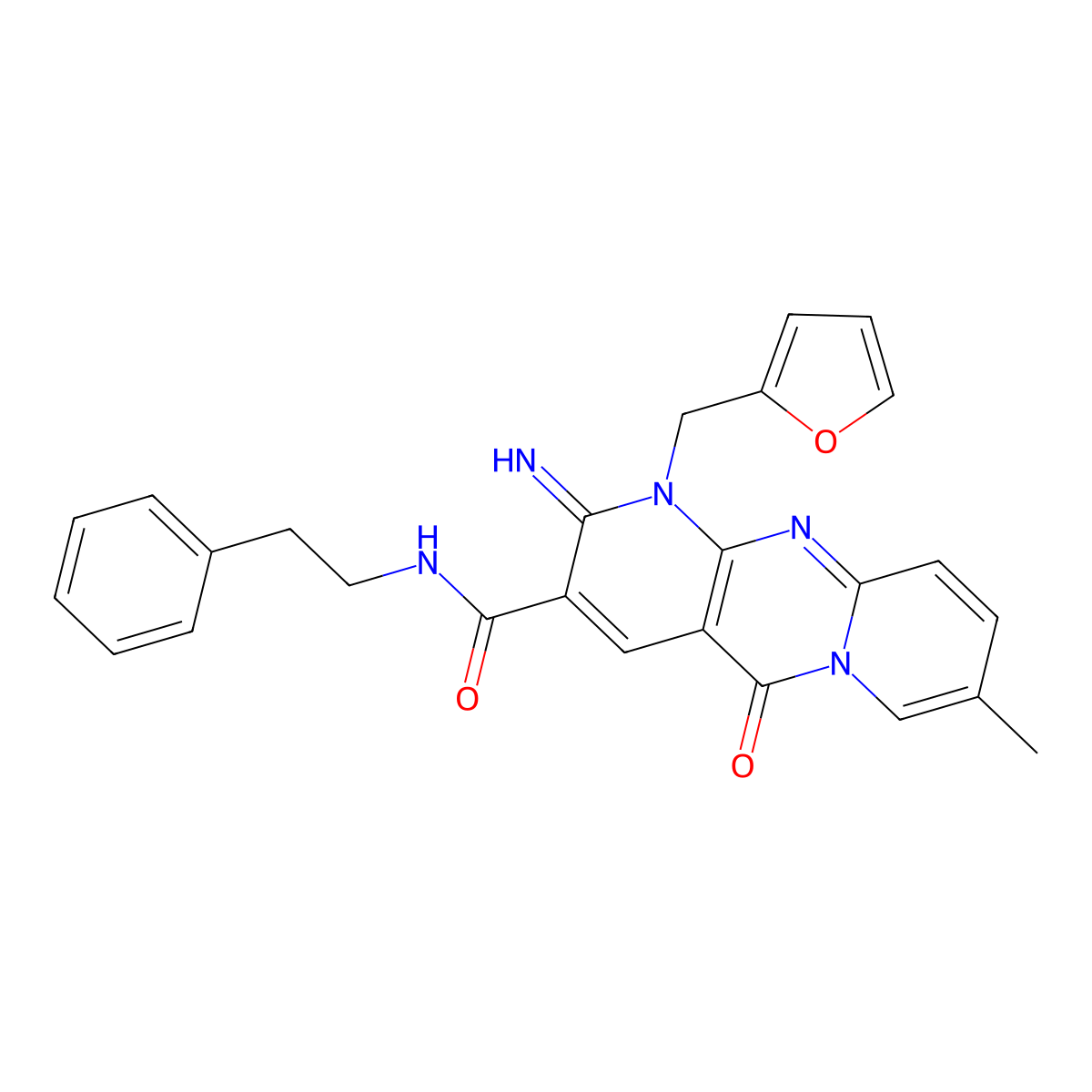 1-(2-Furylmethyl)-2-imino-8-methyl-5-oxo-N-(2-phenylethyl)-1,5-dihydro-2H-dipyrido[1,2-A:2,3-D]pyrimidine-3-carboxamide molecular structure, CAS 510760-87-9
