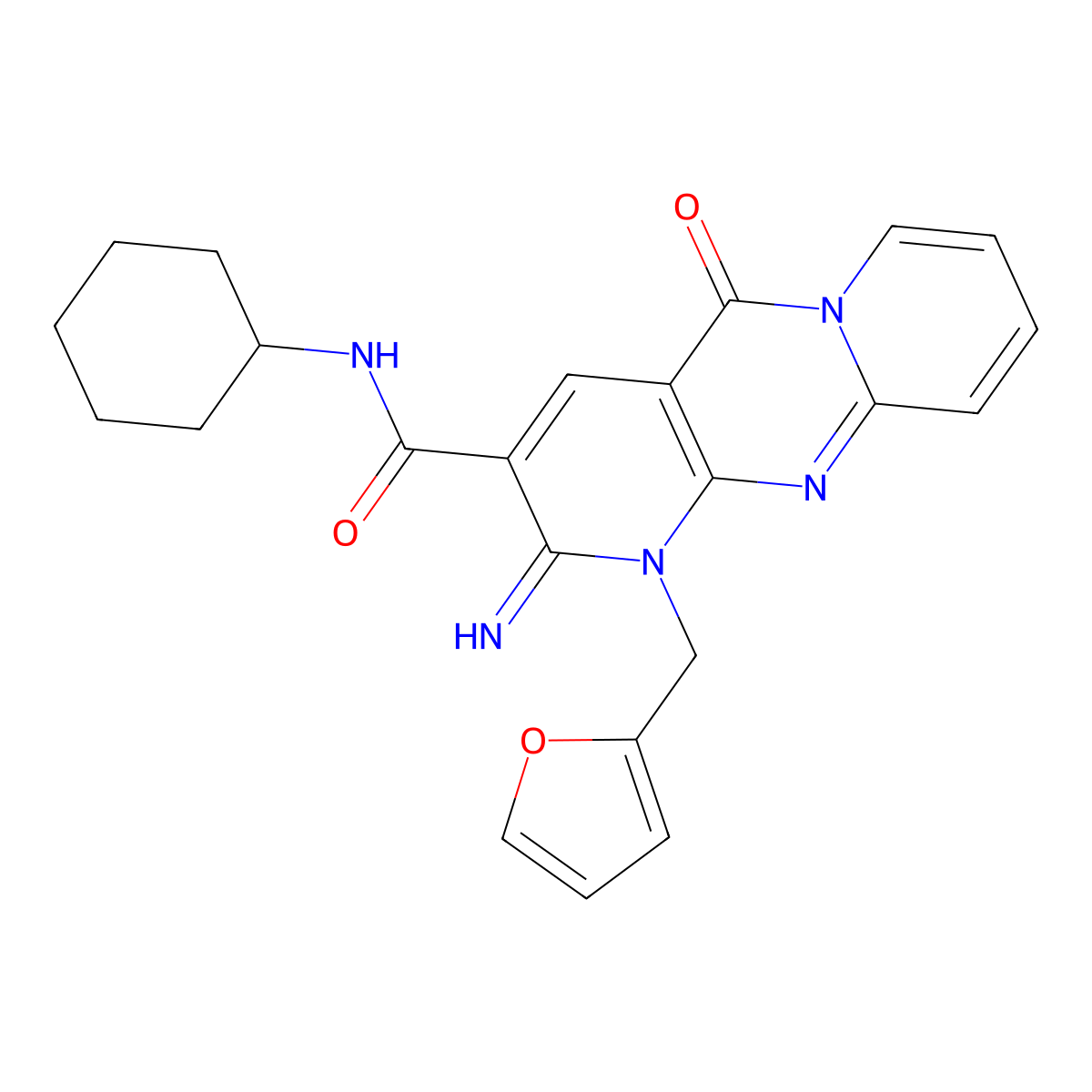 1-Furan-2-ylmethyl-2-imino-10-oxo-1,10-dihydro-2H-1,9,10a-triaza-anthracene-3-carboxylic acid cyclohexylamide molecular structure, CAS 510760-88-0
