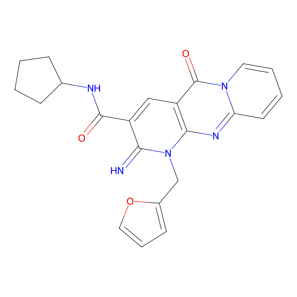 N-Cyclopentyl-1-(2-furylmethyl)-2-imino-5-oxo-1,5-dihydro-2H-dipyrido[1,2-A:2,3-D]pyrimidine-3-carboxamide molecular structure, CAS 510760-90-4