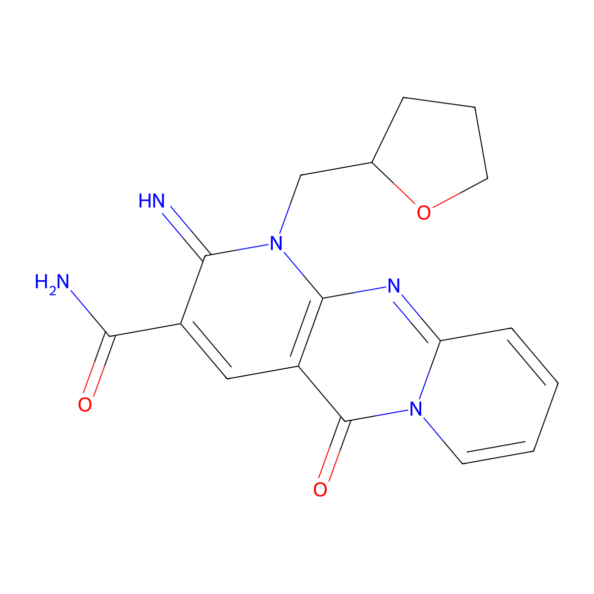 2-Imino-5-oxo-1-(tetrahydro-2-furanylmethyl)-1,5-dihydro-2H-dipyrido(1,2-A:2,3-D)pyrimidine-3-carboxamide molecular structure, CAS 510760-97-1