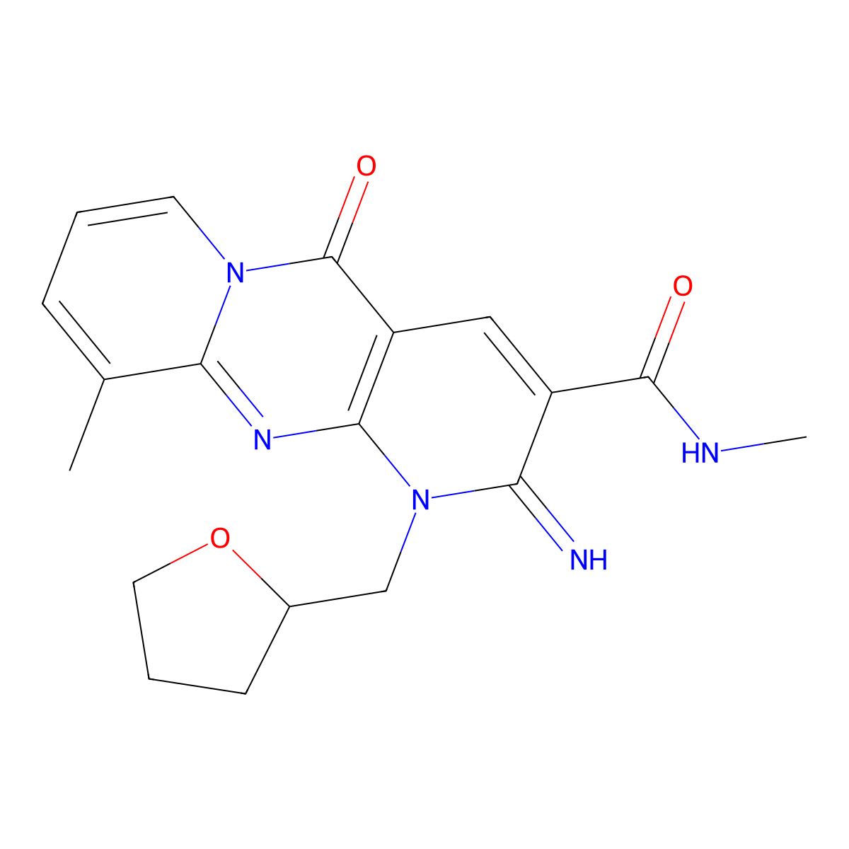 2-imino-N,10-dimethyl-5-oxo-1-(tetrahydro-2-furanylmethyl)-1,5-dihydro-2H-dipyrido[1,2-a:2,3-d]pyrimidine-3-carboxamide molecular structure, CAS 510760-99-3