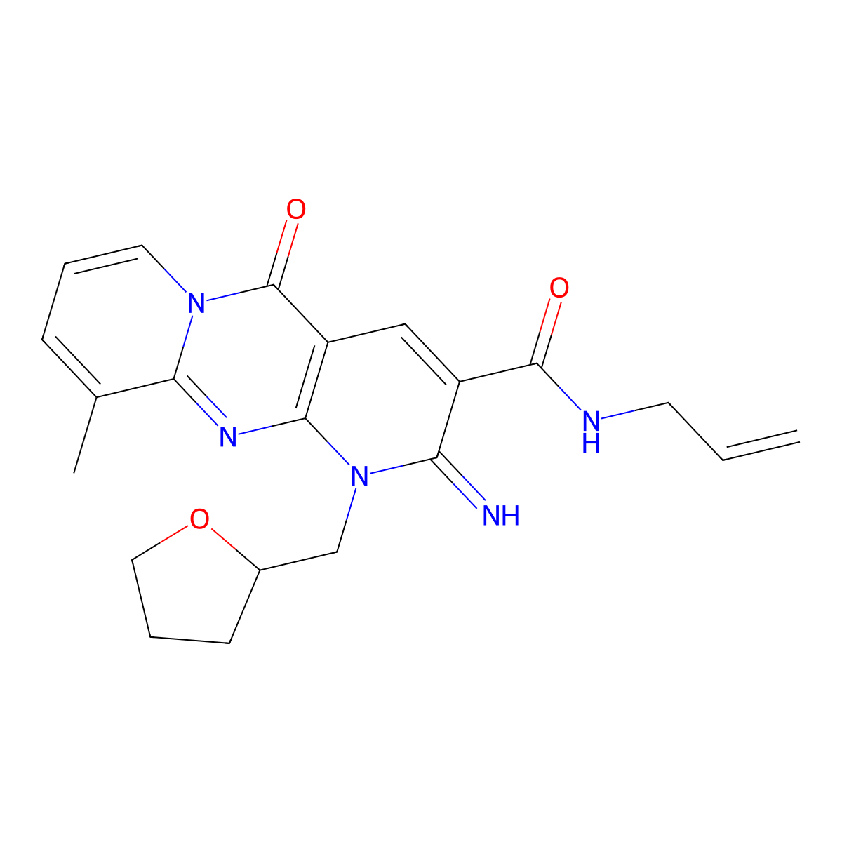 N-allyl-2-imino-10-methyl-5-oxo-1-(tetrahydro-2-furanylmethyl)-1,5-dihydro-2H-dipyrido[1,2-a:2,3-d]pyrimidine-3-carboxamide molecular structure, CAS 510761-00-9