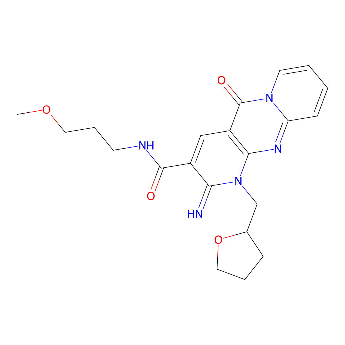 2-Imino-N-(3-methoxypropyl)-5-oxo-1-(tetrahydro-2-furanylmethyl)-1,5-dihydro-2H-dipyrido(1,2-A:2,3-D)pyrimidine-3-carboxamide molecular structure, CAS 510761-01-0