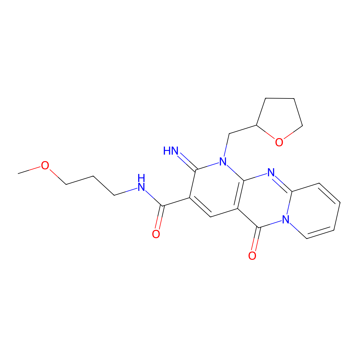 2-Imino-N-(3-methoxypropyl)-5-oxo-1-(tetrahydro-2-furanylmethyl)-1,5-dihydro-2H-dipyrido(1,2-A:2,3-D)pyrimidine-3-carboxamide molecular structure, CAS 510761-01-0