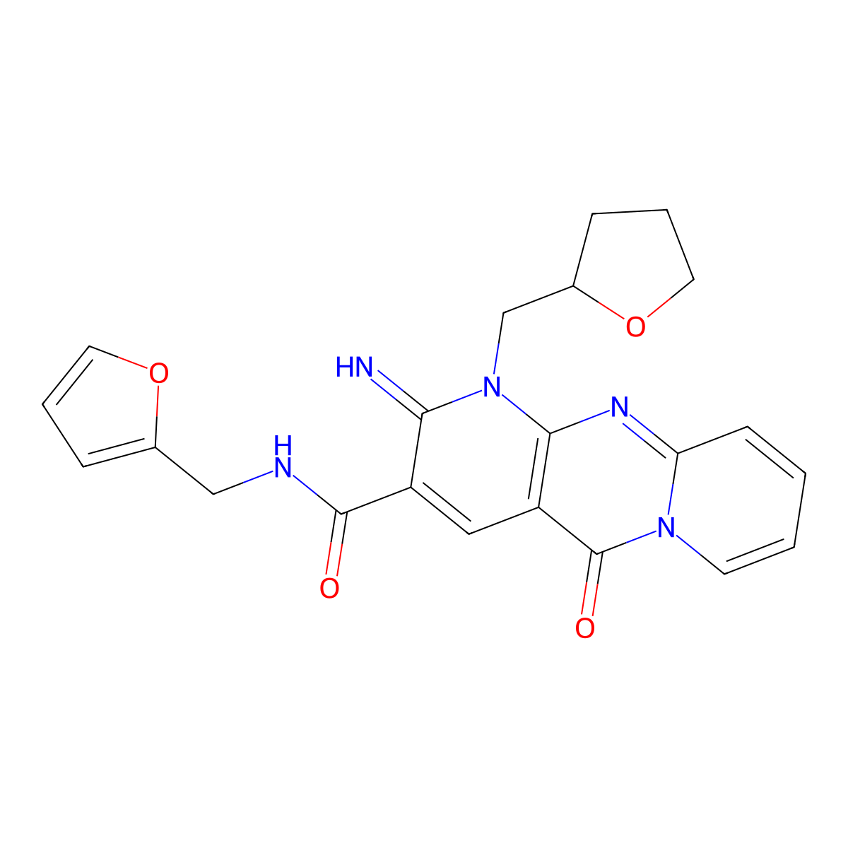 N-(2-Furylmethyl)-2-imino-5-oxo-1-(tetrahydro-2-furanylmethyl)-1,5-dihydro-2H-dipyrido[1,2-A:2,3-D]pyrimidine-3-carboxamide molecular structure, CAS 510761-05-4