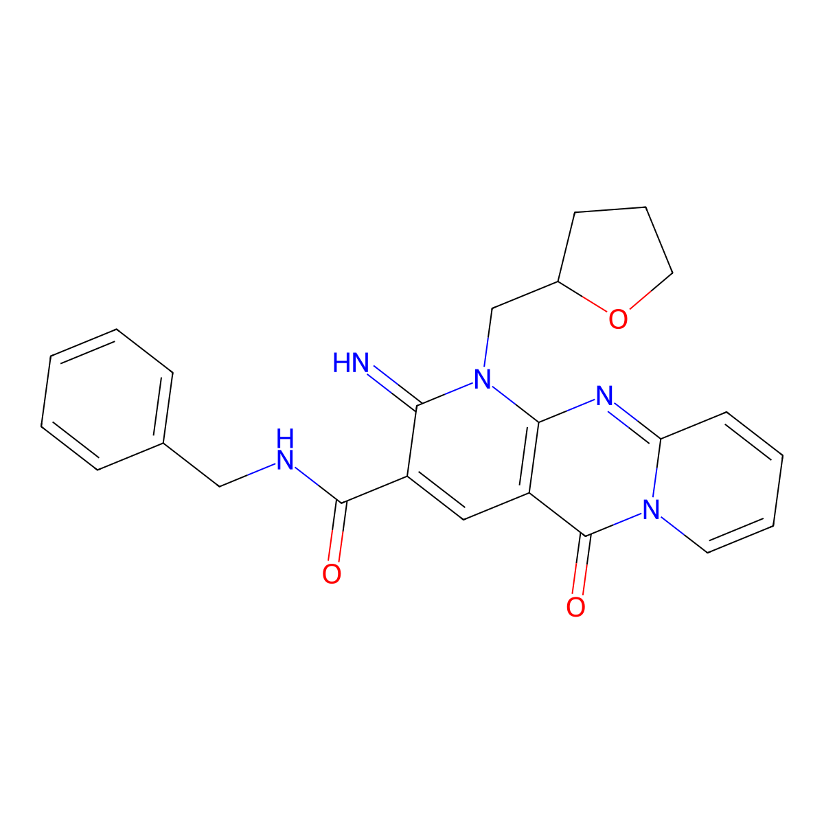 N-Benzyl-2-imino-5-oxo-1-(tetrahydro-2-furanylmethyl)-1,5-dihydro-2H-dipyrido[1,2-A:2,3-D]pyrimidine-3-carboxamide molecular structure, CAS 510761-08-7