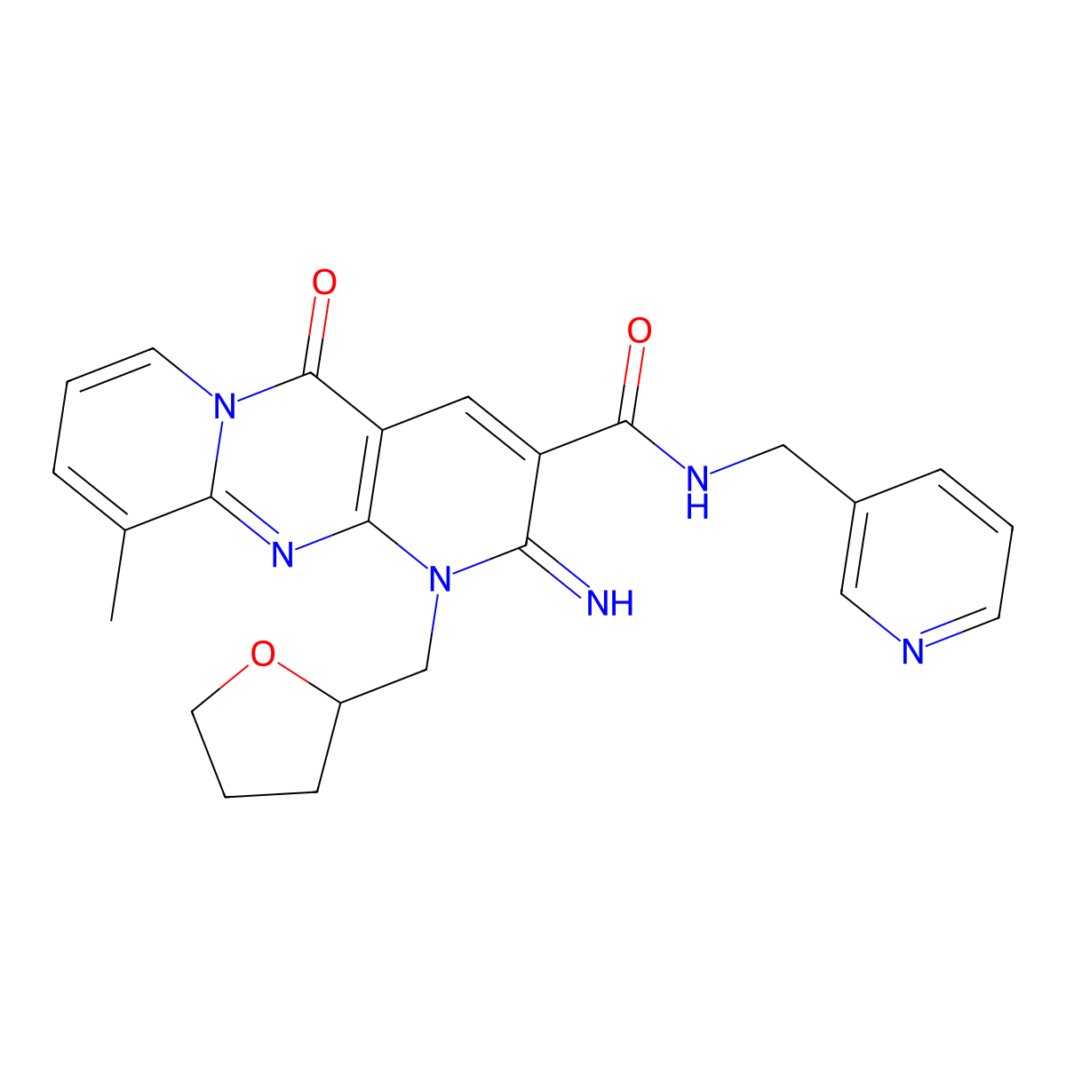 2-Imino-8-methyl-10-oxo-1-(tetrahydro-furan-2-ylmethyl)-1,10-dihydro-2H-1,9,10a-triaza-anthracene-3-carboxylic acid (pyridin-3-ylmethyl)-amide molecular structure, CAS 510761-10-1