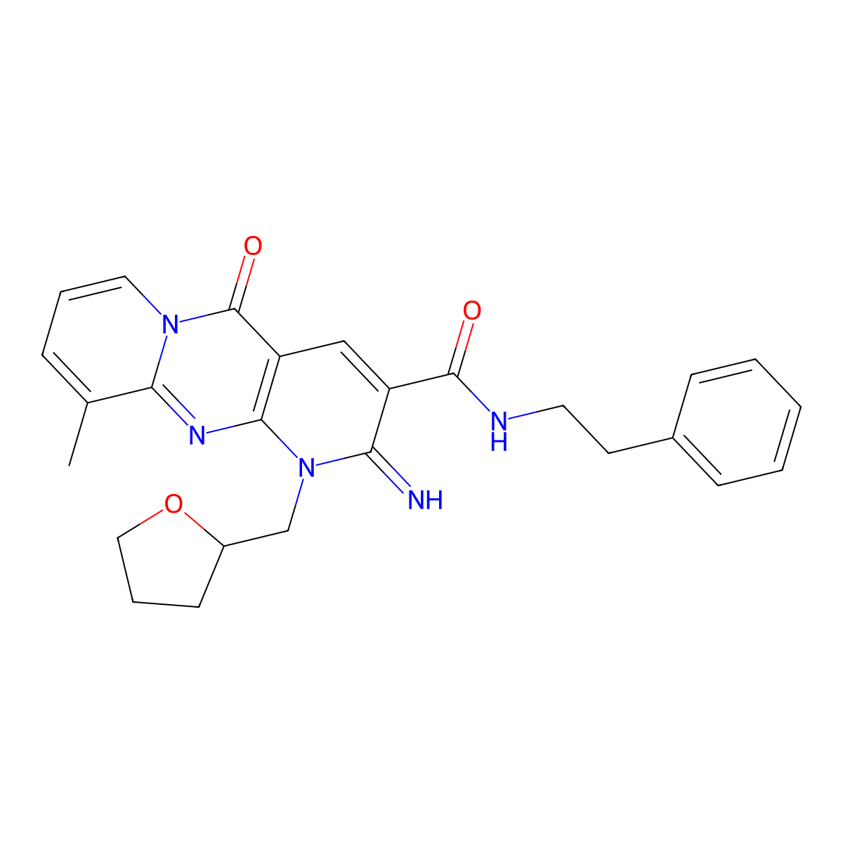 2-Imino-10-methyl-5-oxo-N-(2-phenylethyl)-1-(tetrahydro-2-furanylmethyl)-1,5-dihydro-2H-dipyrido[1,2-A:2,3-D]pyrimidine-3-carboxamide molecular structure, CAS 510761-13-4