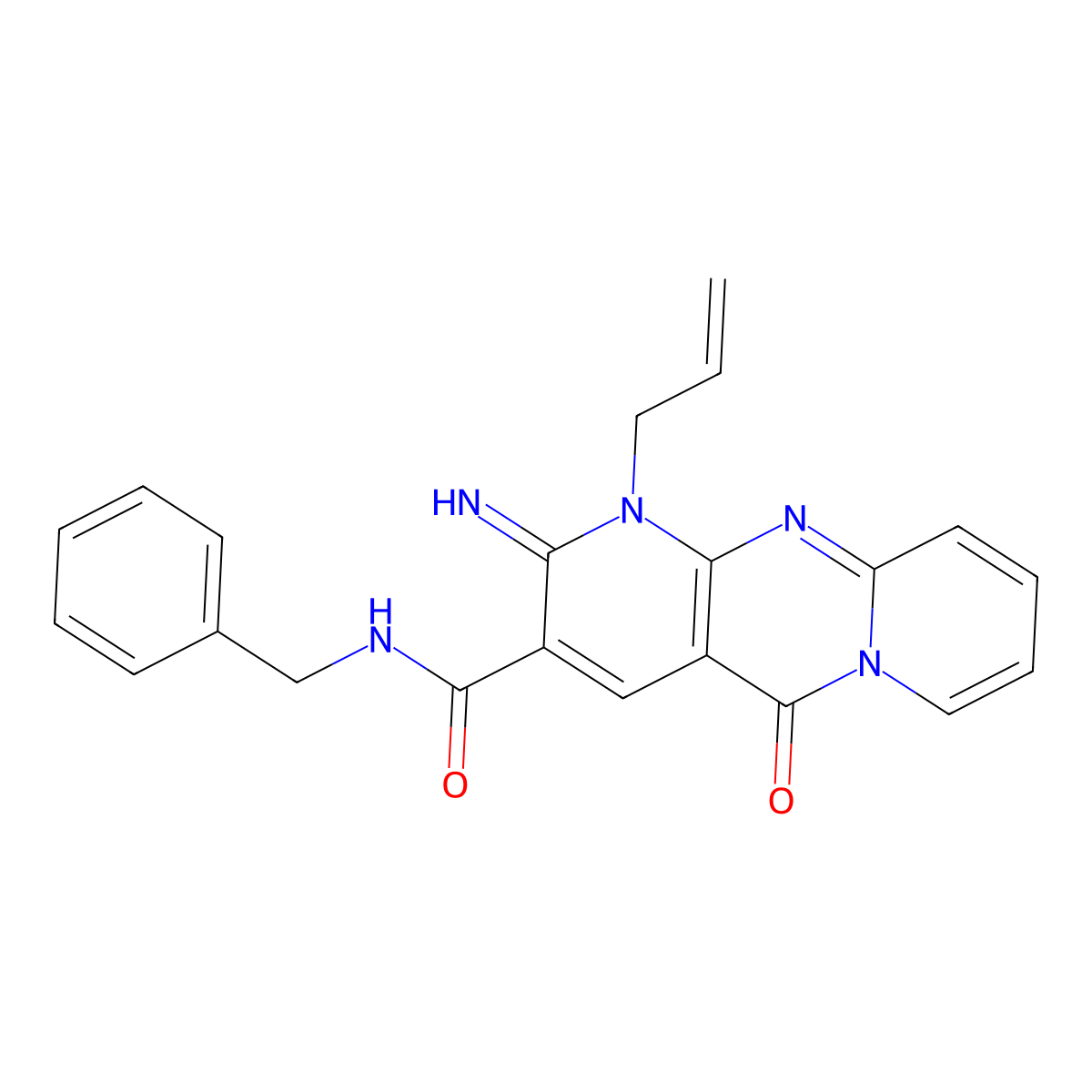 1-Allyl-N-benzyl-2-imino-5-oxo-1,5-dihydro-2H-dipyrido(1,2-A:2,3-D)pyrimidine-3-carboxamide molecular structure, CAS 510761-27-0