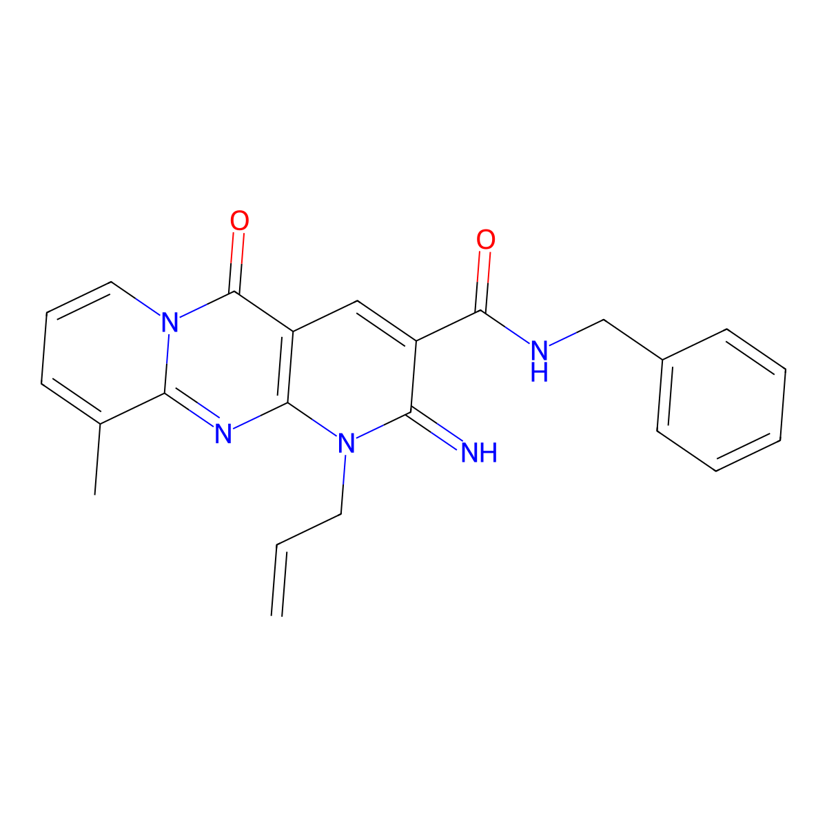 1-Allyl-N-benzyl-2-imino-10-methyl-5-oxo-1,5-dihydro-2H-dipyrido(1,2-A:2,3-D)pyrimidine-3-carboxamide molecular structure, CAS 510761-28-1
