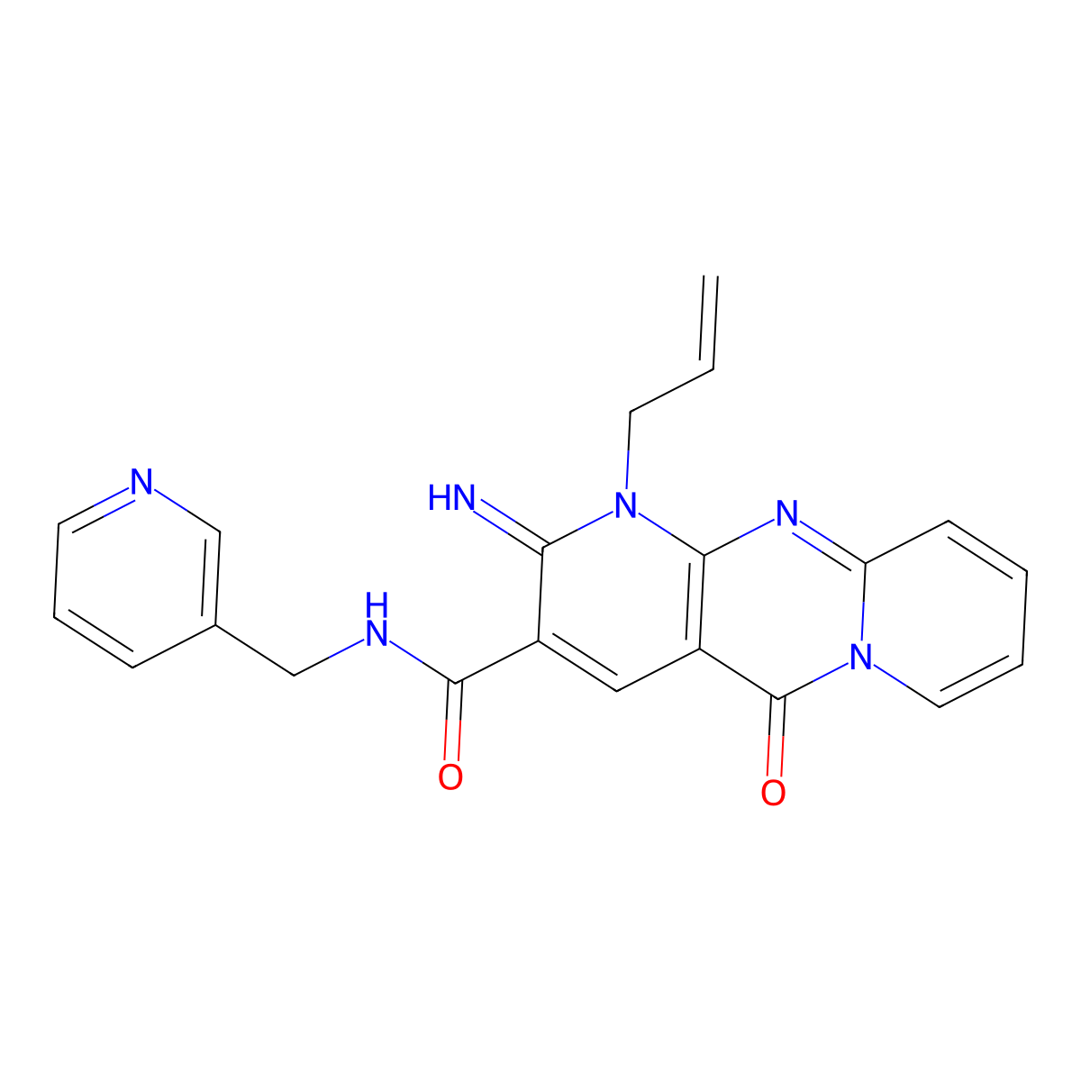 1-Allyl-2-imino-5-oxo-N-(3-pyridinylmethyl)-1,5-dihydro-2H-dipyrido(1,2-A:2,3-D)pyrimidine-3-carboxamide molecular structure, CAS 510761-29-2