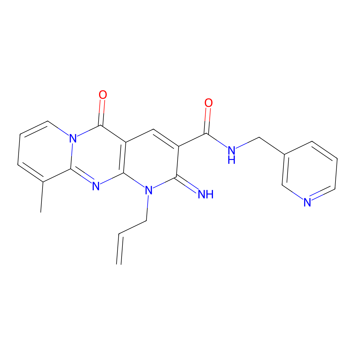 1-Allyl-2-imino-10-methyl-5-oxo-N-(3-pyridinylmethyl)-1,5-dihydro-2H-dipyrido(1,2-A:2,3-D)pyrimidine-3-carboxamide molecular structure, CAS 510761-30-5