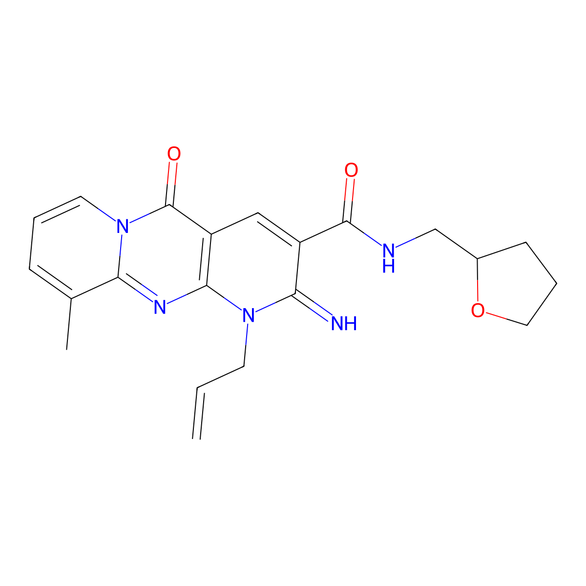 1-Allyl-2-imino-10-methyl-5-oxo-N-(tetrahydro-2-furanylmethyl)-1,5-dihydro-2H-dipyrido[1,2-A:2,3-D]pyrimidine-3-carboxamide molecular structure, CAS 510761-32-7