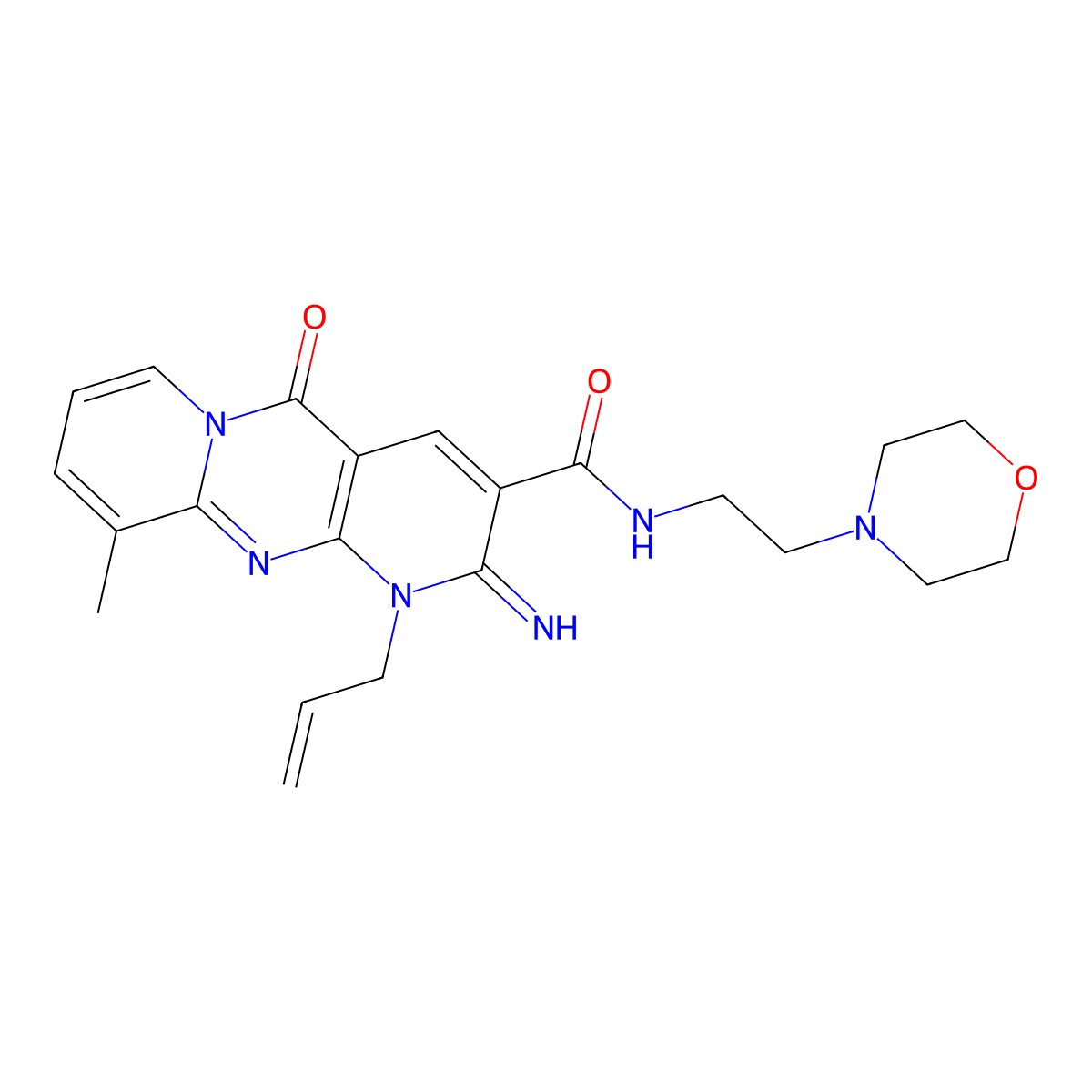 1-Allyl-2-imino-10-methyl-N-[2-(4-morpholinyl)ethyl]-5-oxo-1,5-dihydro-2H-dipyrido[1,2-A:2,3-D]pyrimidine-3-carboxamide molecular structure, CAS 510761-33-8