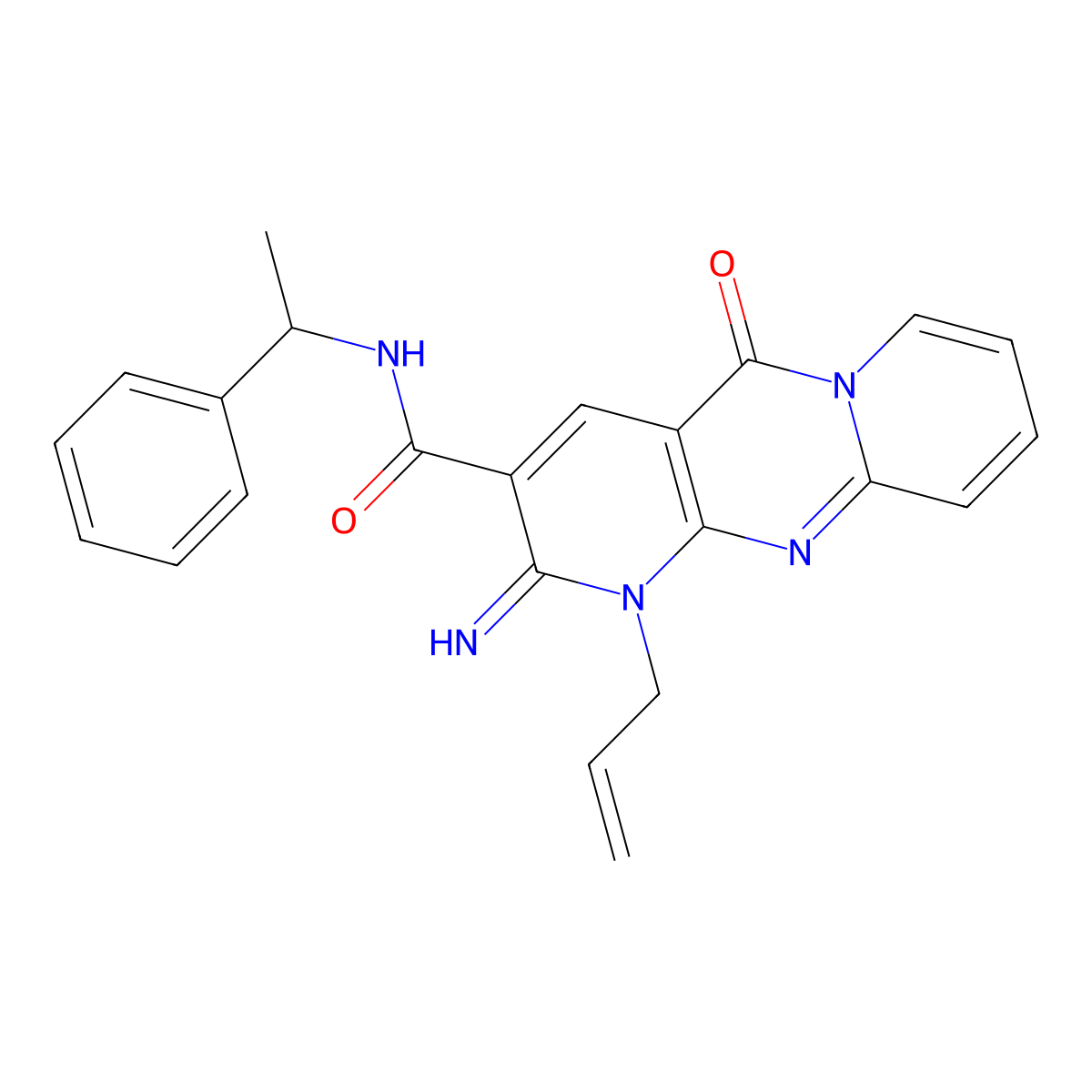 1-Allyl-2-imino-5-oxo-N-(1-phenylethyl)-1,5-dihydro-2H-dipyrido[1,2-A:2,3-D]pyrimidine-3-carboxamide molecular structure, CAS 510761-34-9