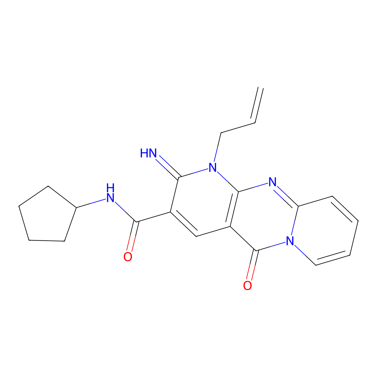 1-Allyl-N-cyclopentyl-2-imino-5-oxo-1,5-dihydro-2H-dipyrido(1,2-A:2,3-D)pyrimidine-3-carboxamide molecular structure, CAS 510761-41-8