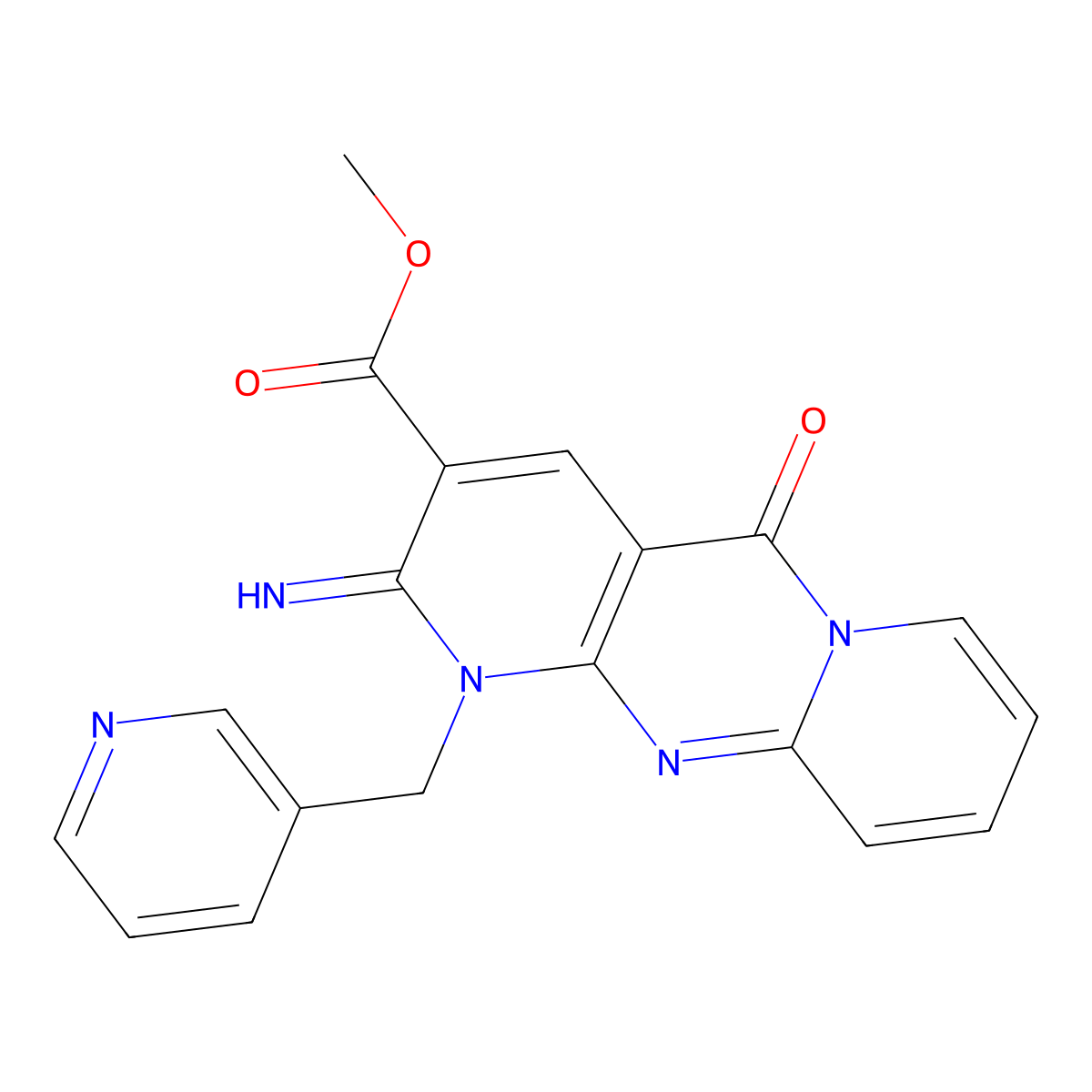 Methyl 2-imino-5-oxo-1-(3-pyridinylmethyl)-1,5-dihydro-2H-dipyrido(1,2-A:2,3-D)pyrimidine-3-carboxylate molecular structure, CAS 510761-44-1
