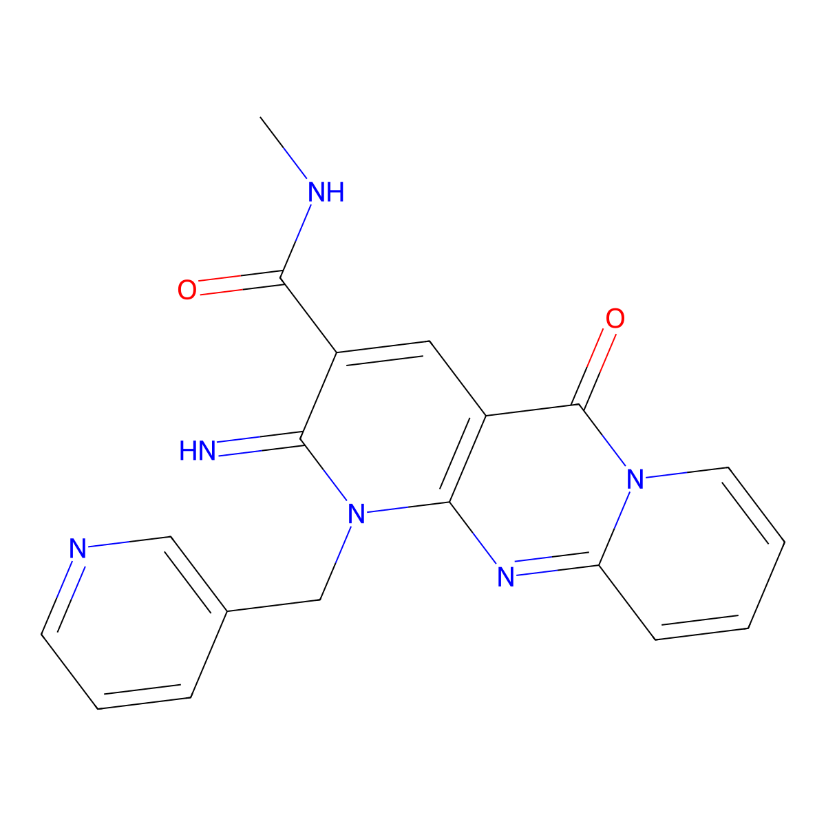 2-Imino-N-methyl-5-oxo-1-(3-pyridinylmethyl)-1,5-dihydro-2H-dipyrido[1,2-A:2,3-D]pyrimidine-3-carboxamide molecular structure, CAS 510761-47-4