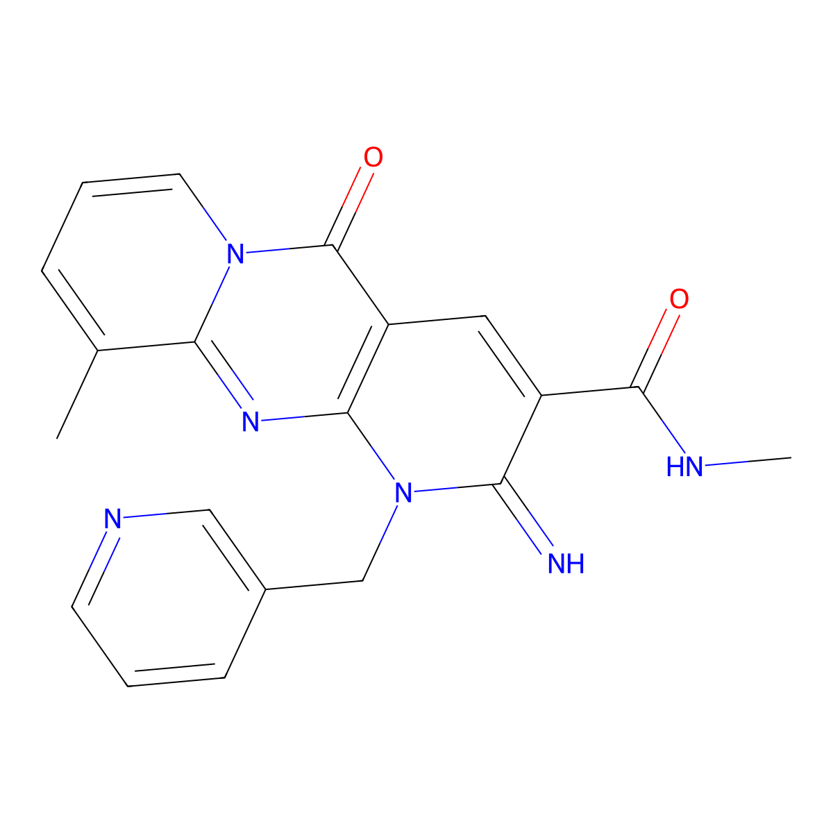 2-imino-N,10-dimethyl-5-oxo-1-(3-pyridinylmethyl)-1,5-dihydro-2H-dipyrido[1,2-a:2,3-d]pyrimidine-3-carboxamide molecular structure, CAS 510761-48-5