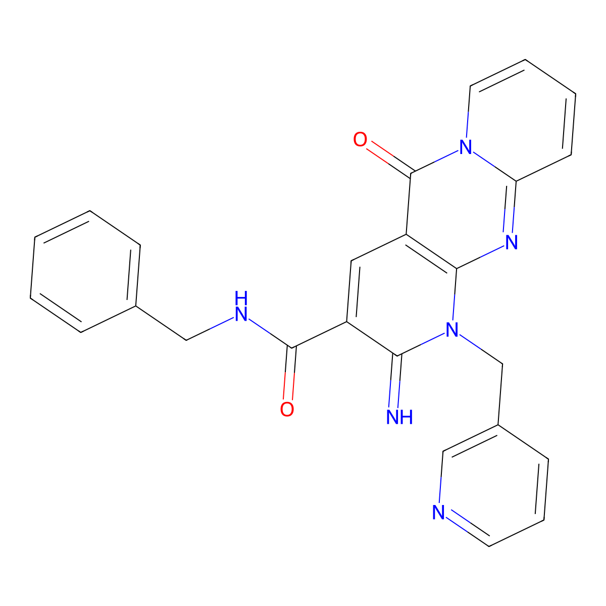 N-Benzyl-2-imino-5-oxo-1-(3-pyridinylmethyl)-1,5-dihydro-2H-dipyrido[1,2-A:2,3-D]pyrimidine-3-carboxamide molecular structure, CAS 510761-52-1