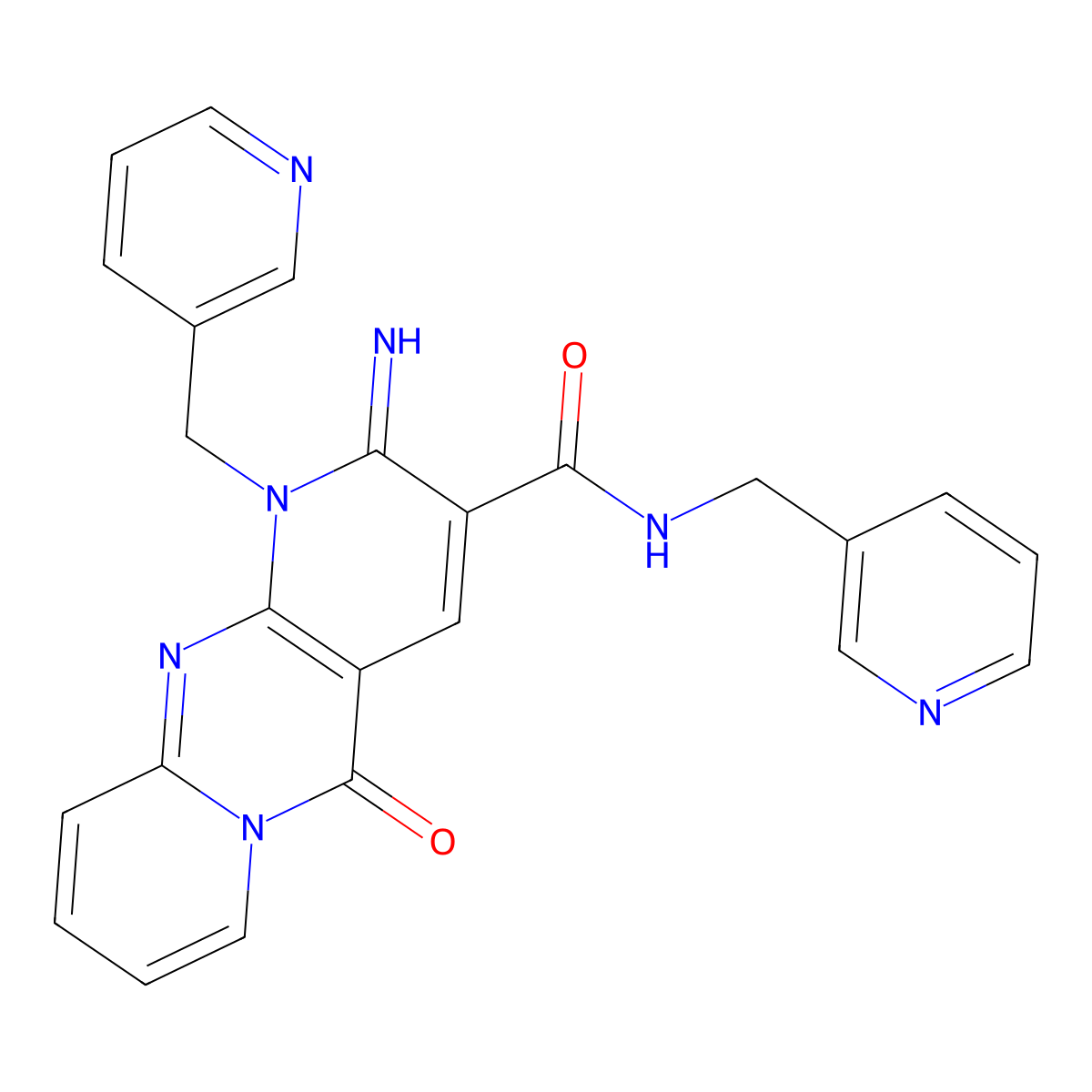 2-Imino-5-oxo-N,1-bis(3-pyridinylmethyl)-1,5-dihydro-2H-dipyrido[1,2-A:2,3-D]pyrimidine-3-carboxamide molecular structure, CAS 510761-54-3