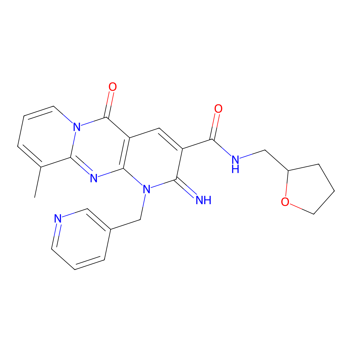 2-Imino-10-methyl-5-oxo-1-(3-pyridinylmethyl)-N-(tetrahydro-2-furanylmet hyl)-1,5-dihydro-2H-dipyrido[1,2-A:2,3-D]pyrimidine-3-carboxamide molecular structure, CAS 510761-55-4