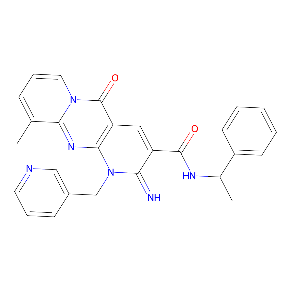 2-Imino-10-methyl-5-oxo-N-(1-phenylethyl)-1-(3-pyridinylmethyl)-1,5-dihydro-2H-dipyrido(1,2-A:2,3-D)pyrimidine-3-carboxamide molecular structure, CAS 510761-57-6