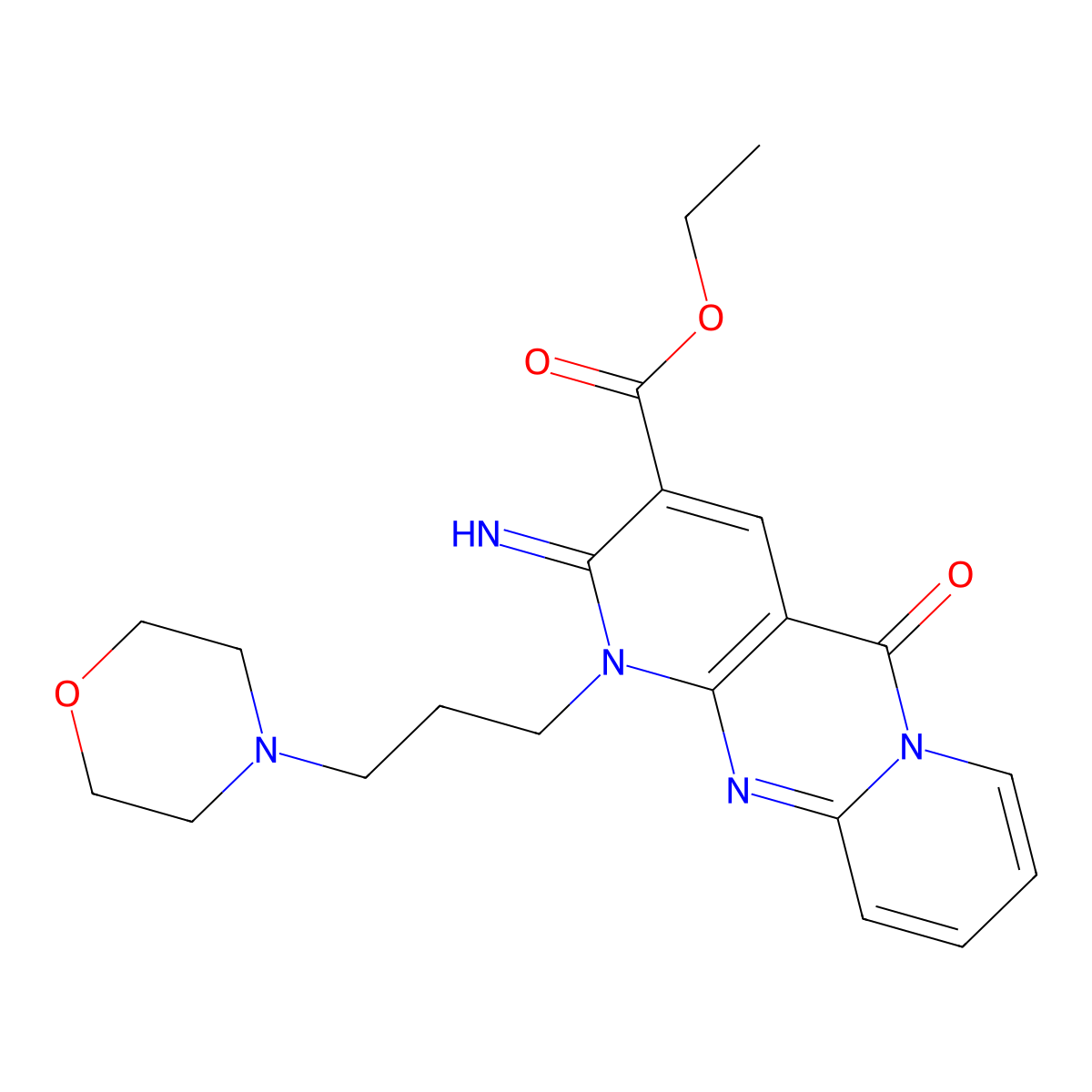 Ethyl 2-imino-1-[3-(4-morpholinyl)propyl]-5-oxo-1,5-dihydro-2H-dipyrido[1,2-A:2,3-D]pyrimidine-3-carboxylate molecular structure, CAS 510761-65-6